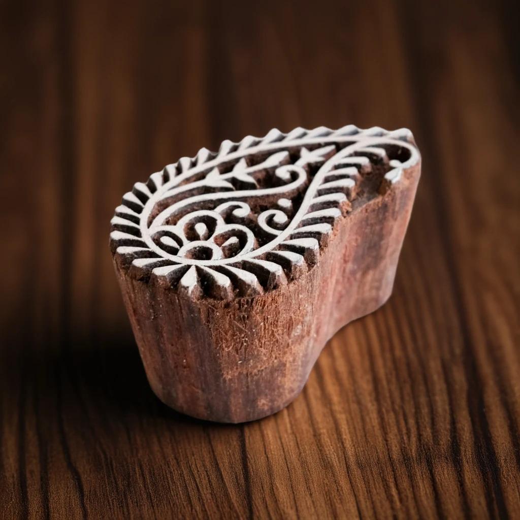 Indian Teak Wood Block Stamp, Unfurling Leaf Paisley