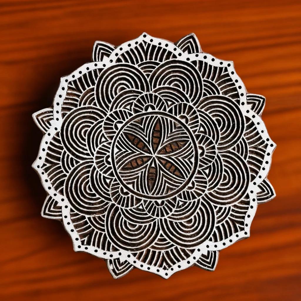 Hand Carved Wood Block Stamp, Concentric Lines, 6"