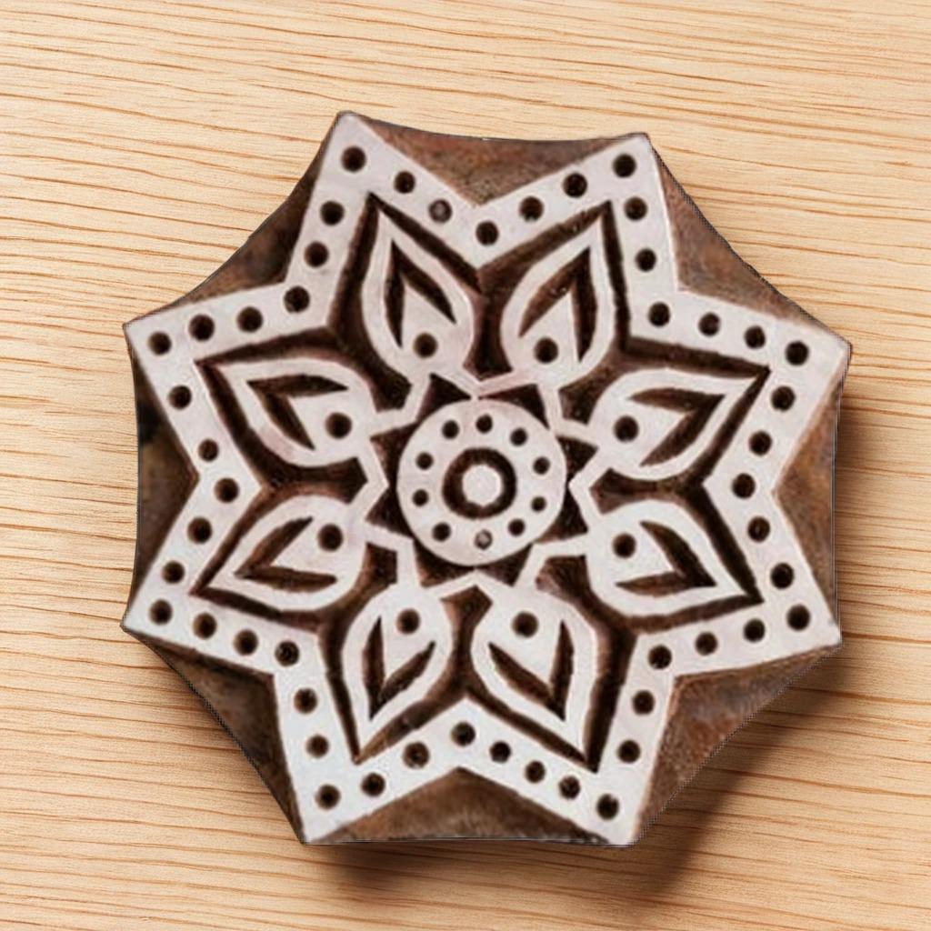 Floral Indian Wood Block Stamp, Pottery Textile Printing (3.5" x 3.5")