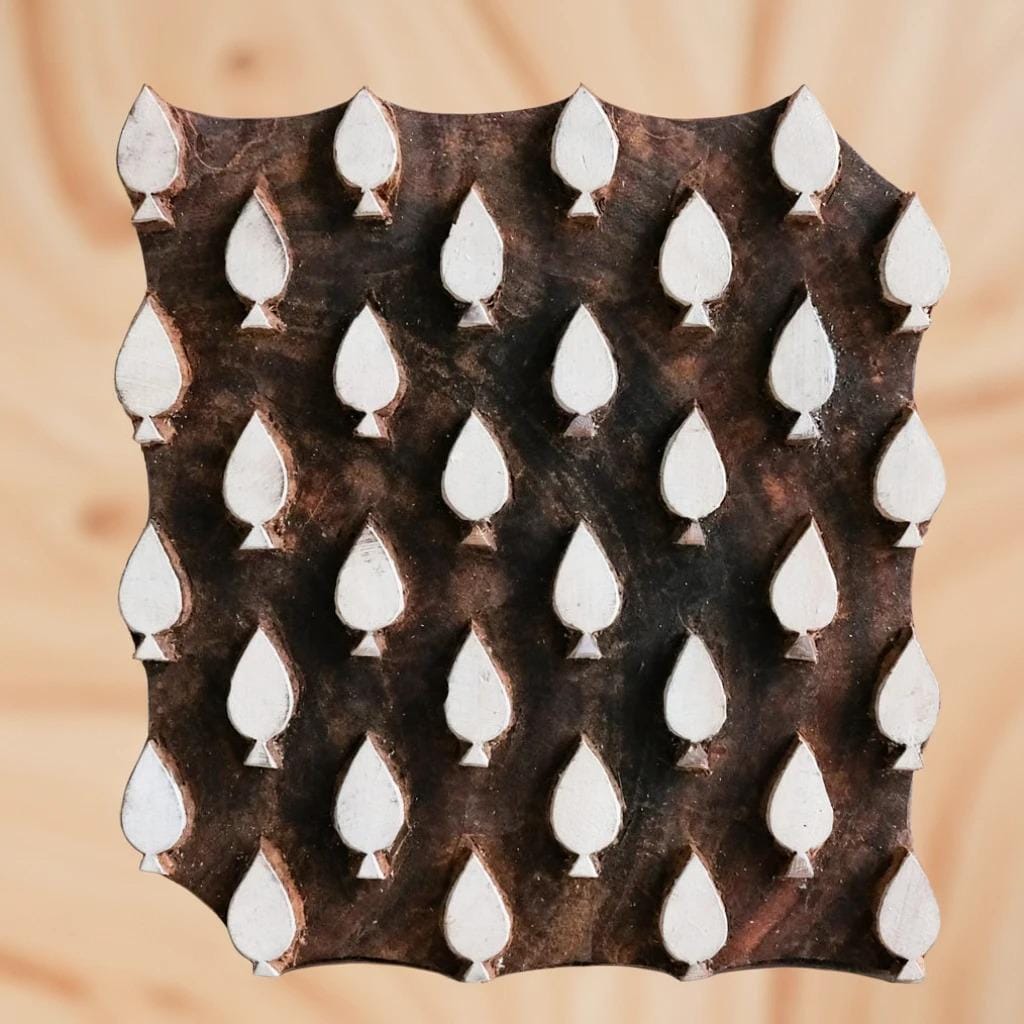 Indian Wood Block Stamp, Spades Print, Pottery & Textile, 6"x6"