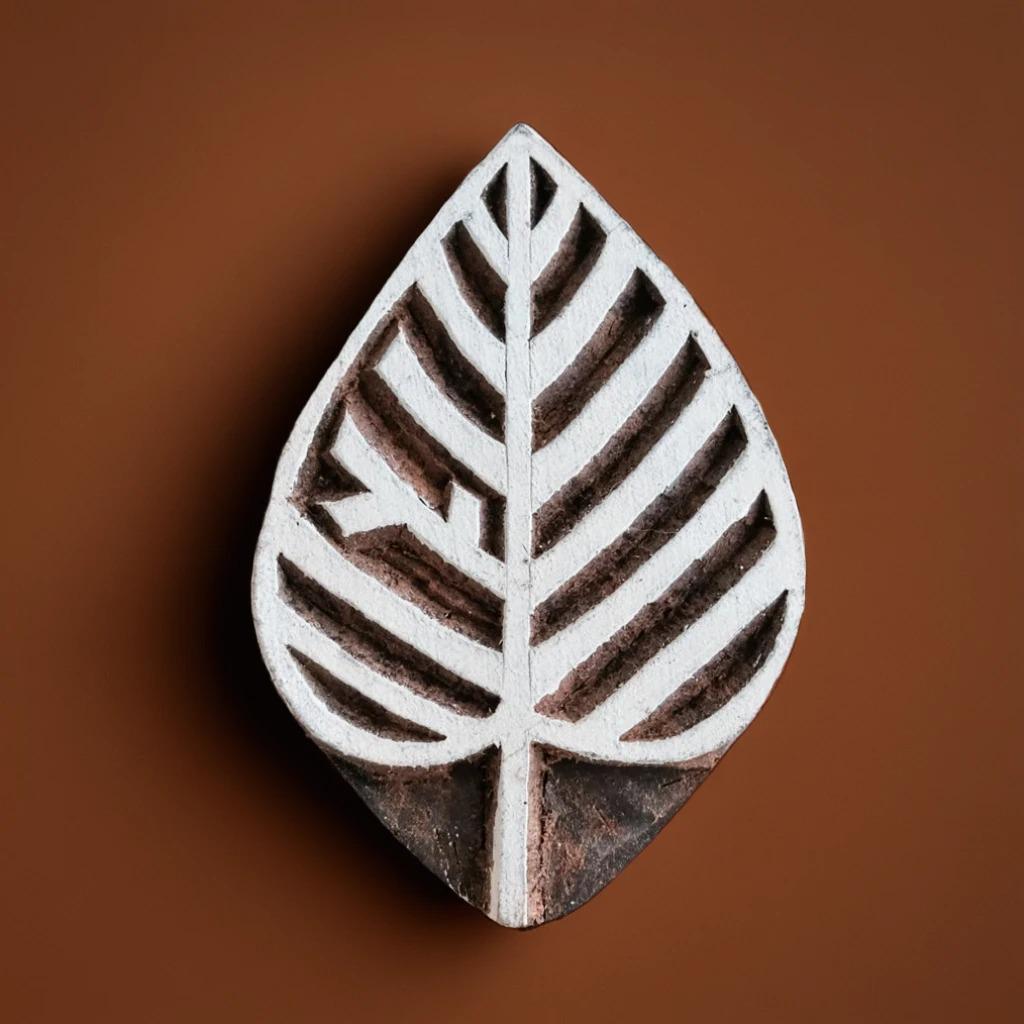 Hand Carved Leaf Pottery Stamp, Soap Textile Block Print (1.75" x 2.5")