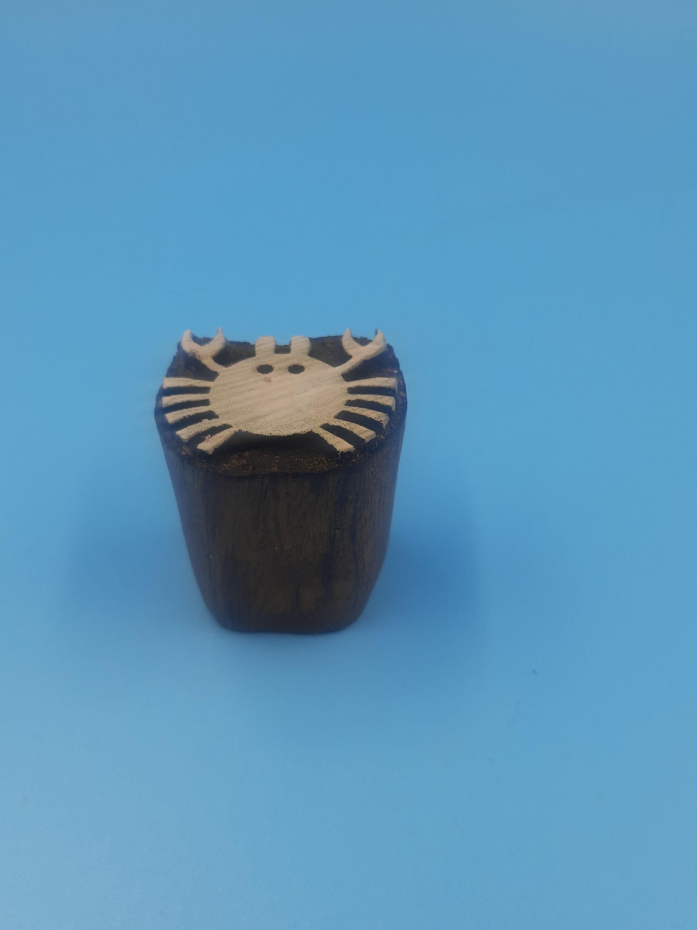 Mini Fat Crab Wooden Printing Block Pottery Stamp, Batik Tjaps, Blaudruck stempel