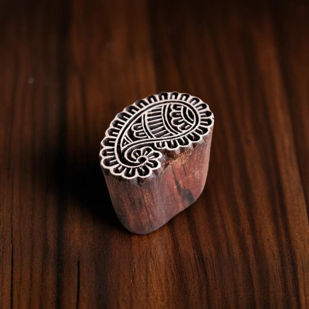 Paisley Bloom Pottery Stamp, Hand Carved Teak Wood Block