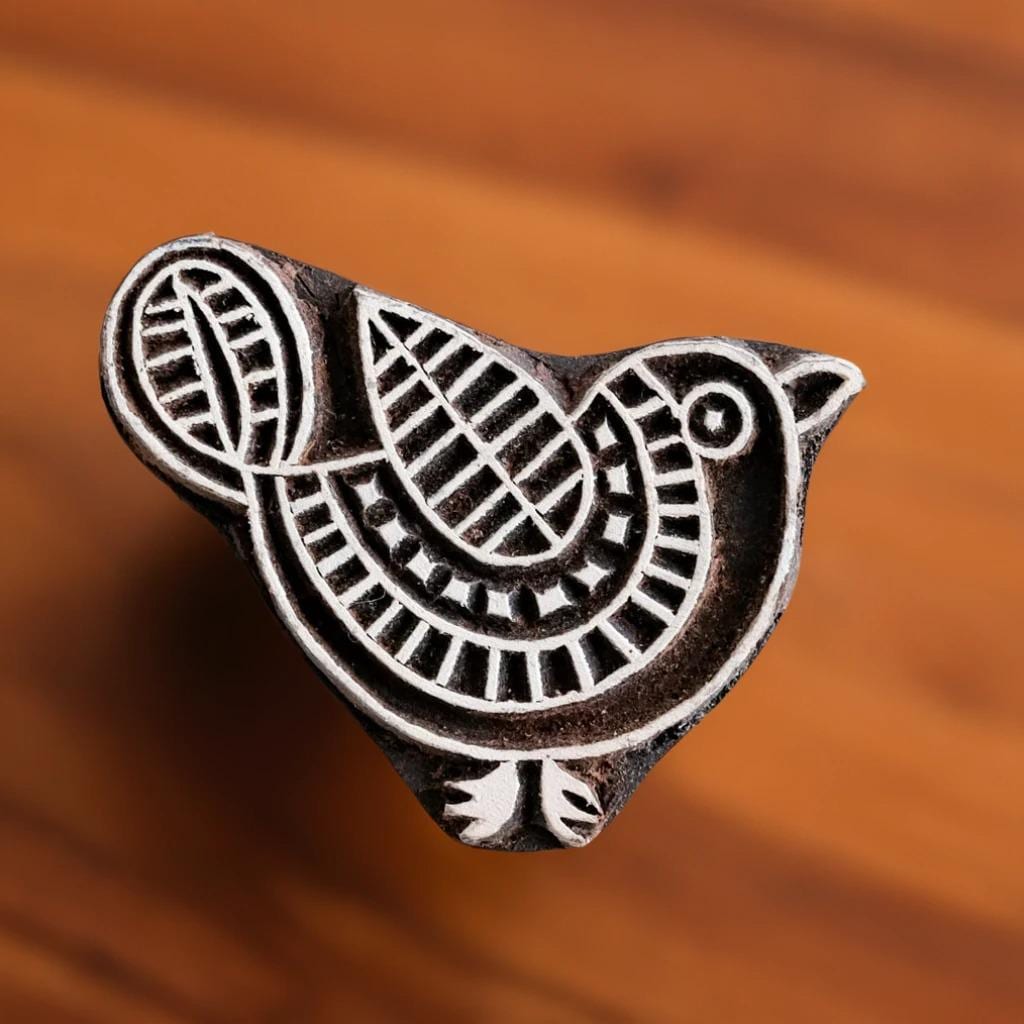 Hand Carved Wood Block Print Stamp, Morning Songbird (2.5" x 2")