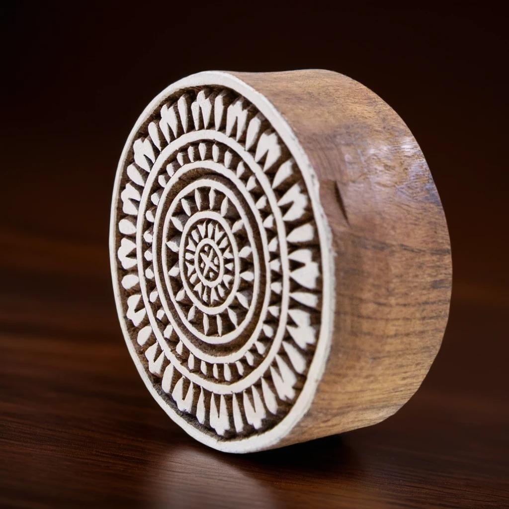 Rangoli Wood Block Stamp, Indian Textile Print (3.5'' Diameter)