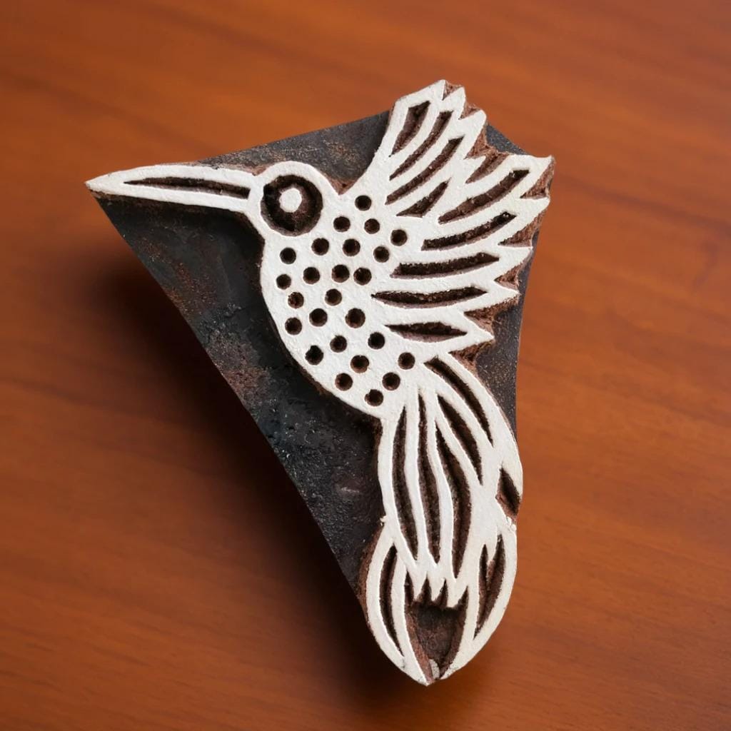 Hummingbird Wood Block Stamp, Hand Carved Tjap