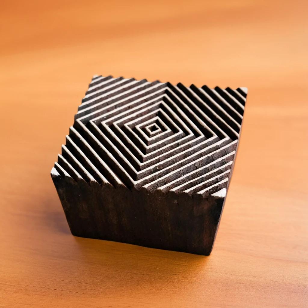 Indian Wood Block Stamp, Diamond Echo, Textile Printing (2.5" x 2.5")