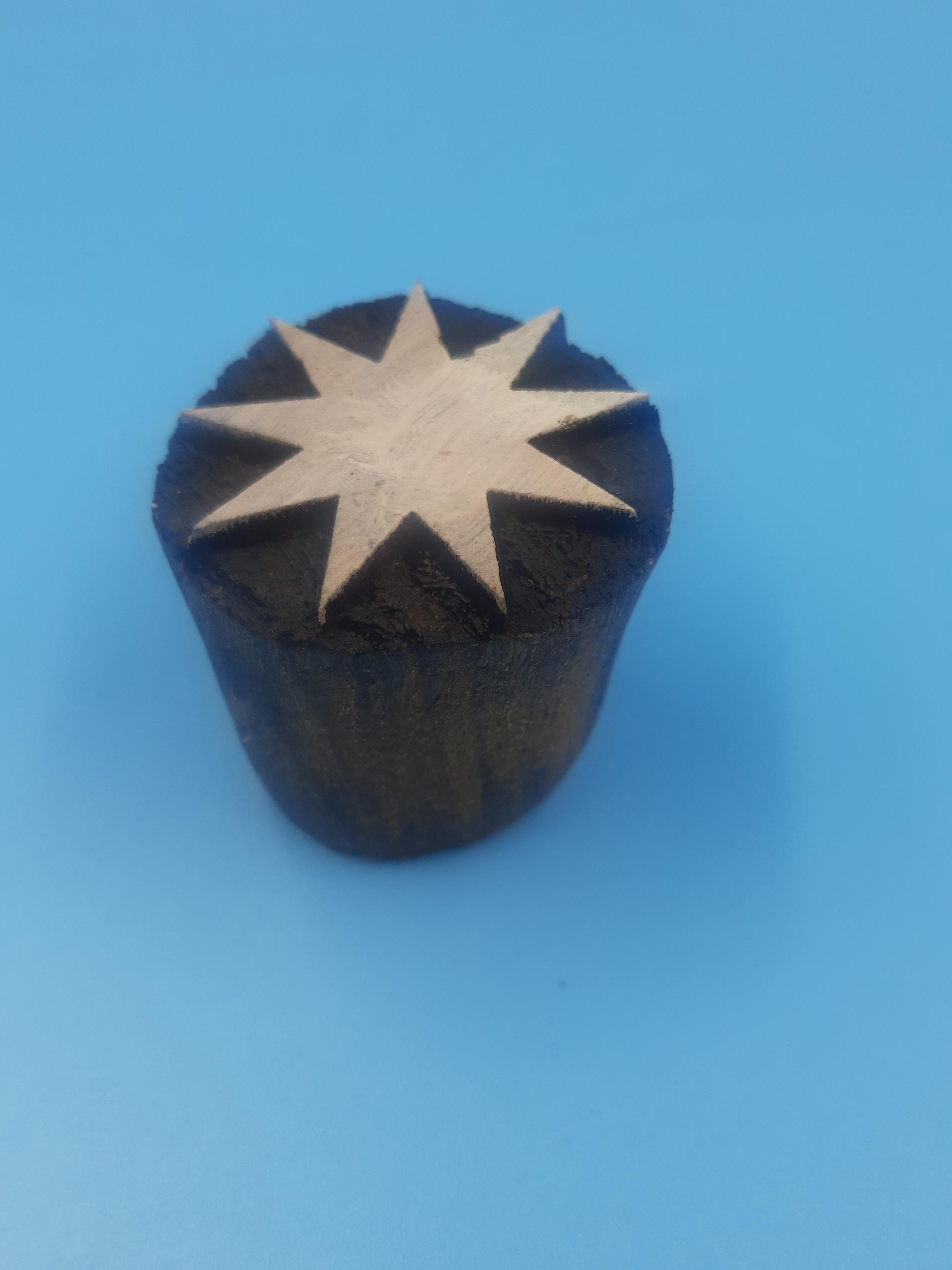 9 point Star Wooden Printing Block Pottery Stamp, Batik Tjaps, Blaudruck stempel