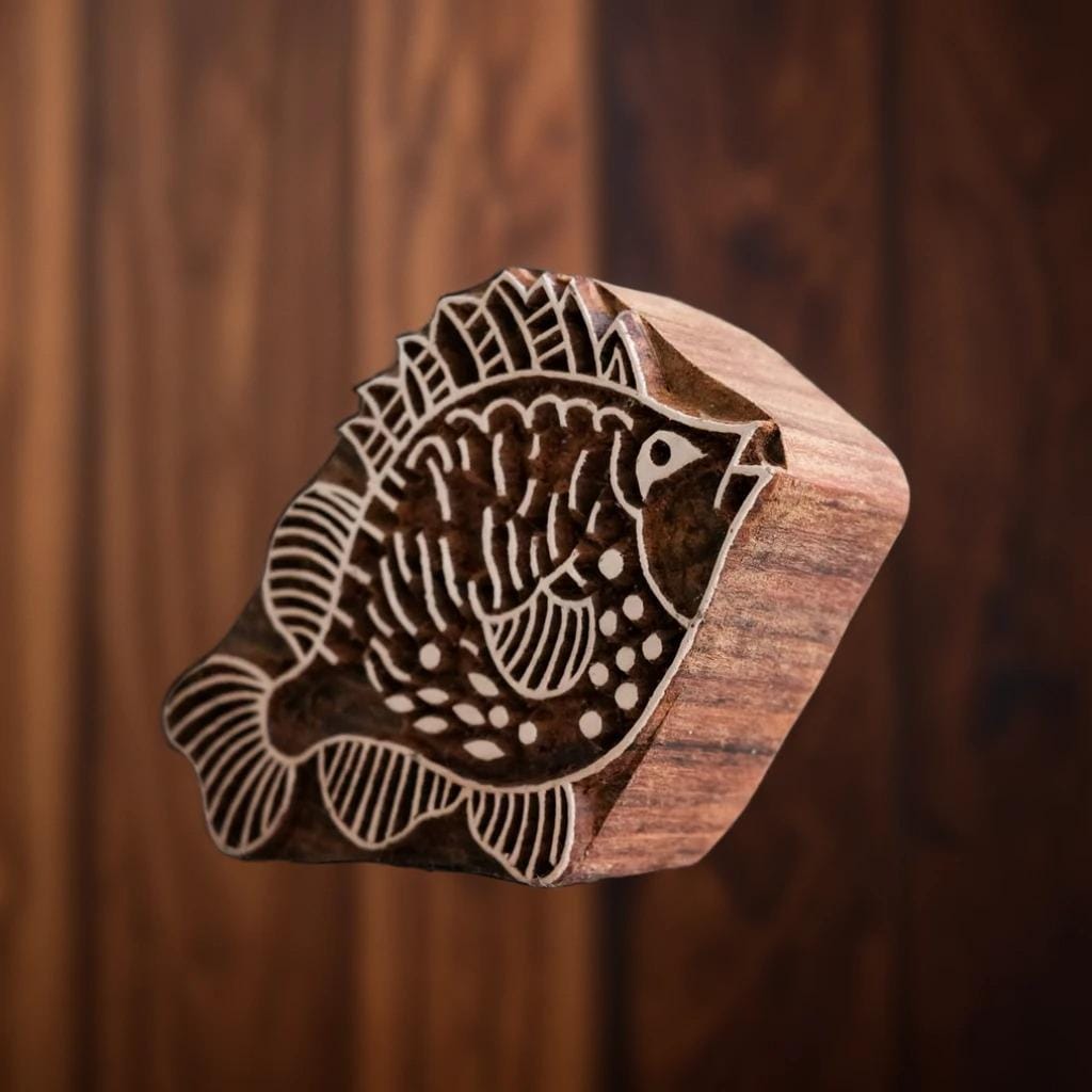 Indian Wood Fish Stamp, Block Printing Tjaps (4x3 inch)