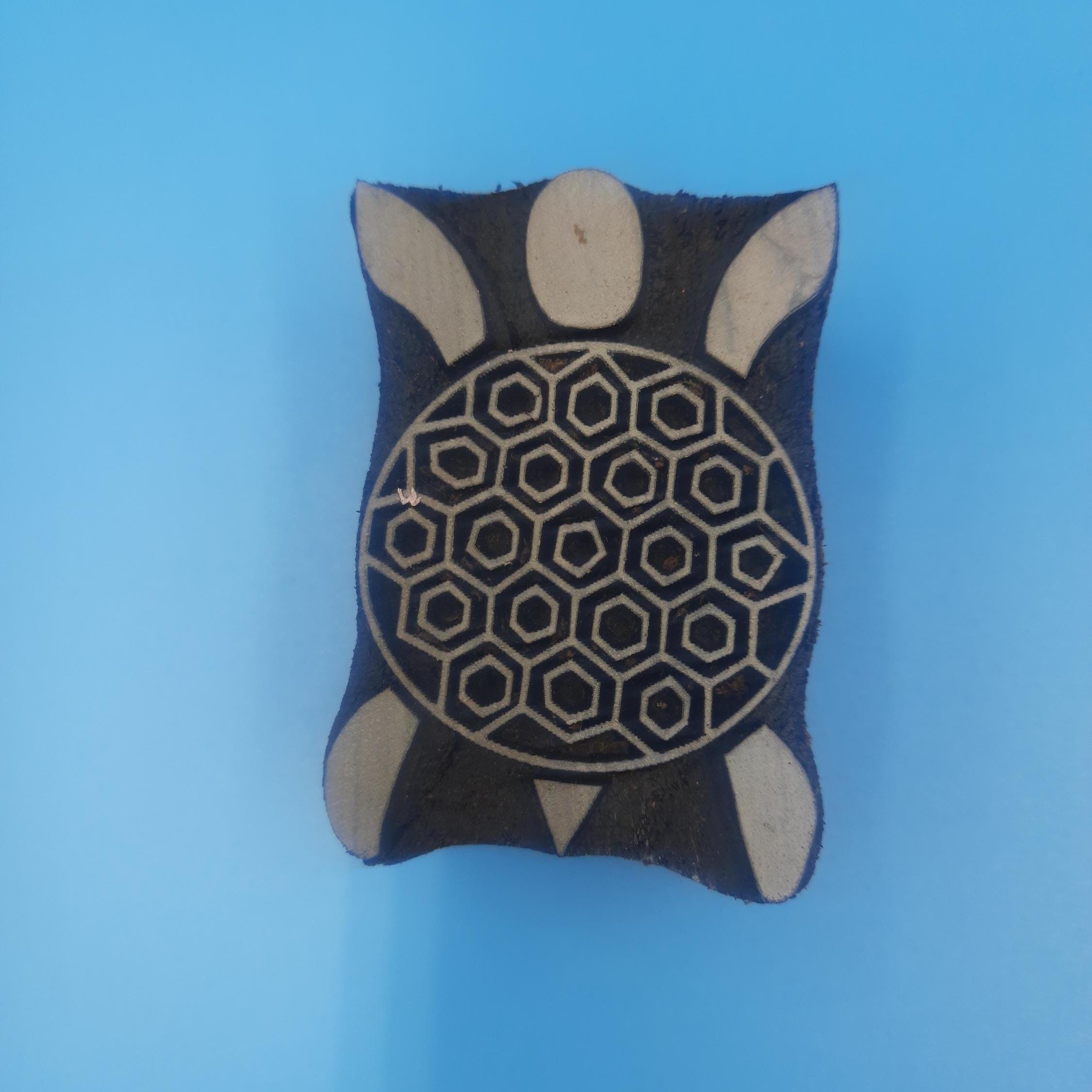 Geometric Turtle Wooden Printing Block, Batik Tjaps (4x6cm)