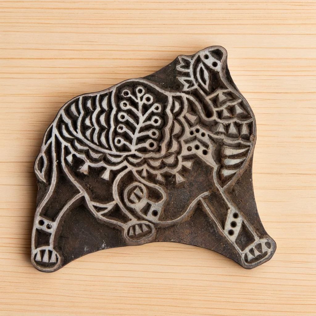 Hand Carved Wood Stamp, Happy Camel Block Print (4" x 3.5")