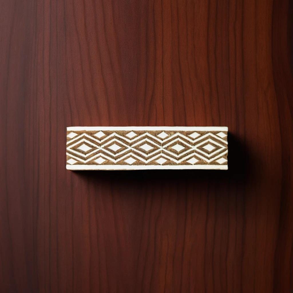 Diamond Border Hand Carved Wood Stamp, Pottery, Soap, Textile Printing (11cm x 3cm)