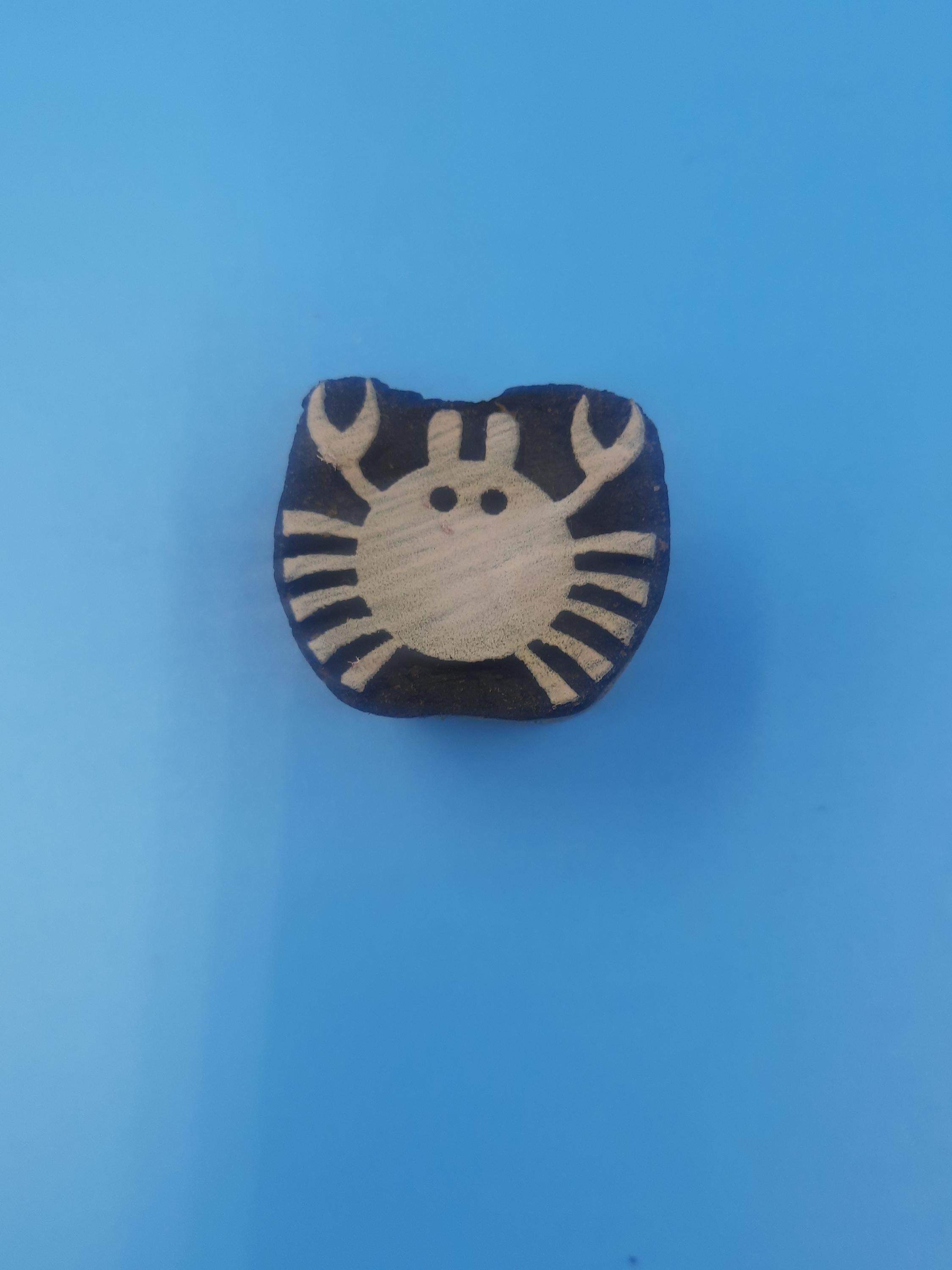Mini Fat Crab Wooden Printing Block Pottery Stamp, Batik Tjaps, Blaudruck stempel