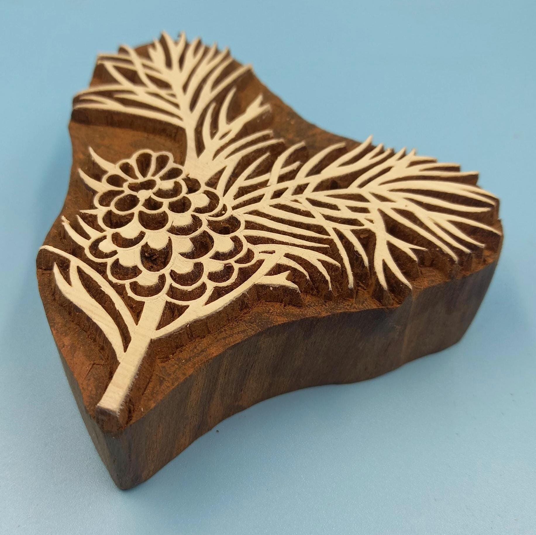 Thorny Flower Bud Wooden Printing Block Pottery Stamp, Batik Tjaps, Blaudruck stempel