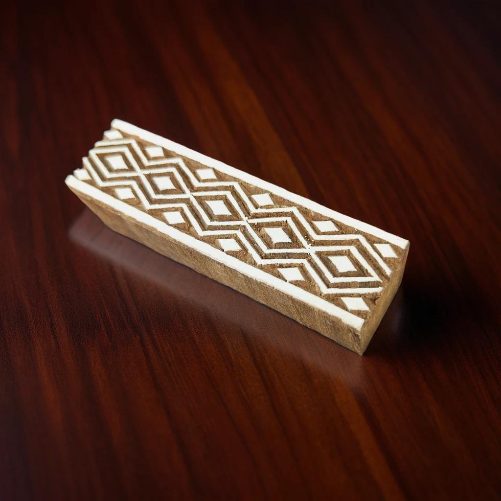 Diamond Border Hand Carved Wood Stamp, Pottery, Soap, Textile Printing (11cm x 3cm)