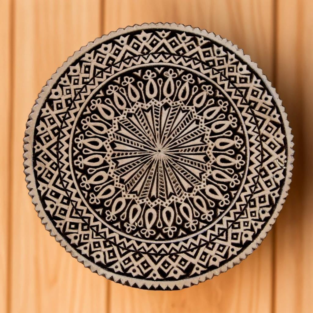 Hand Carved Wood Stamp, Mesmerizing Mandala Blockprint, 6''x6''