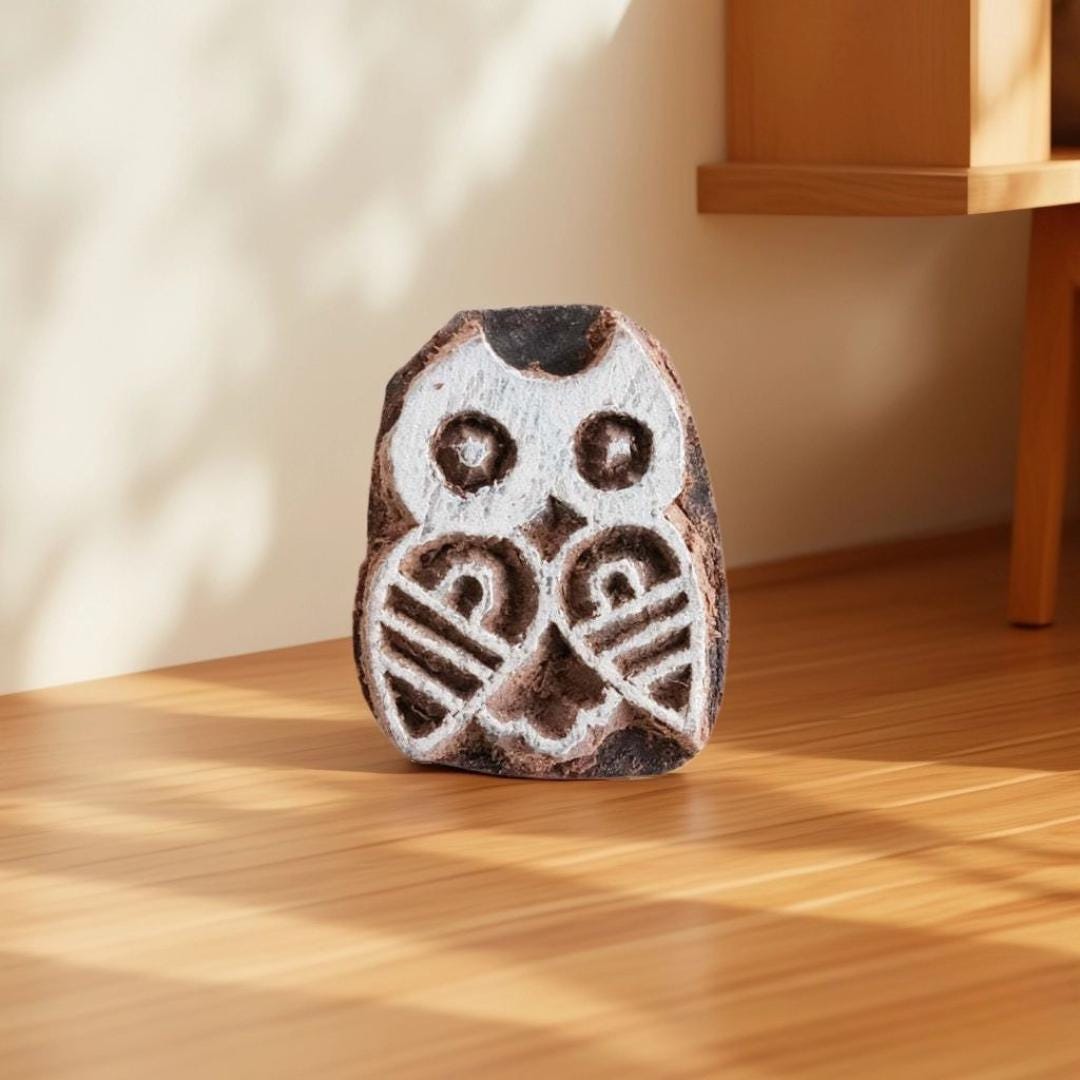 Indian Woodblock Stamp, Owl Print, Textile Leather Pottery Stamp (1.5x1")