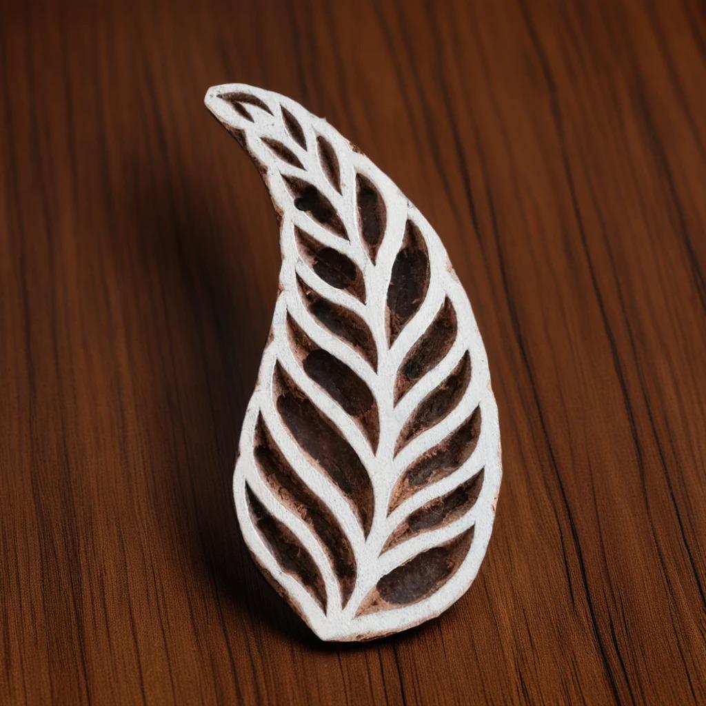 Hand Carved Teak Wood Block Print Stamp, Unfurling Leaf