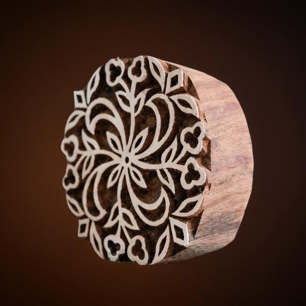 Floral Indian Wood Block Stamp, Textile Pottery Printing (3.5" x 3.5")