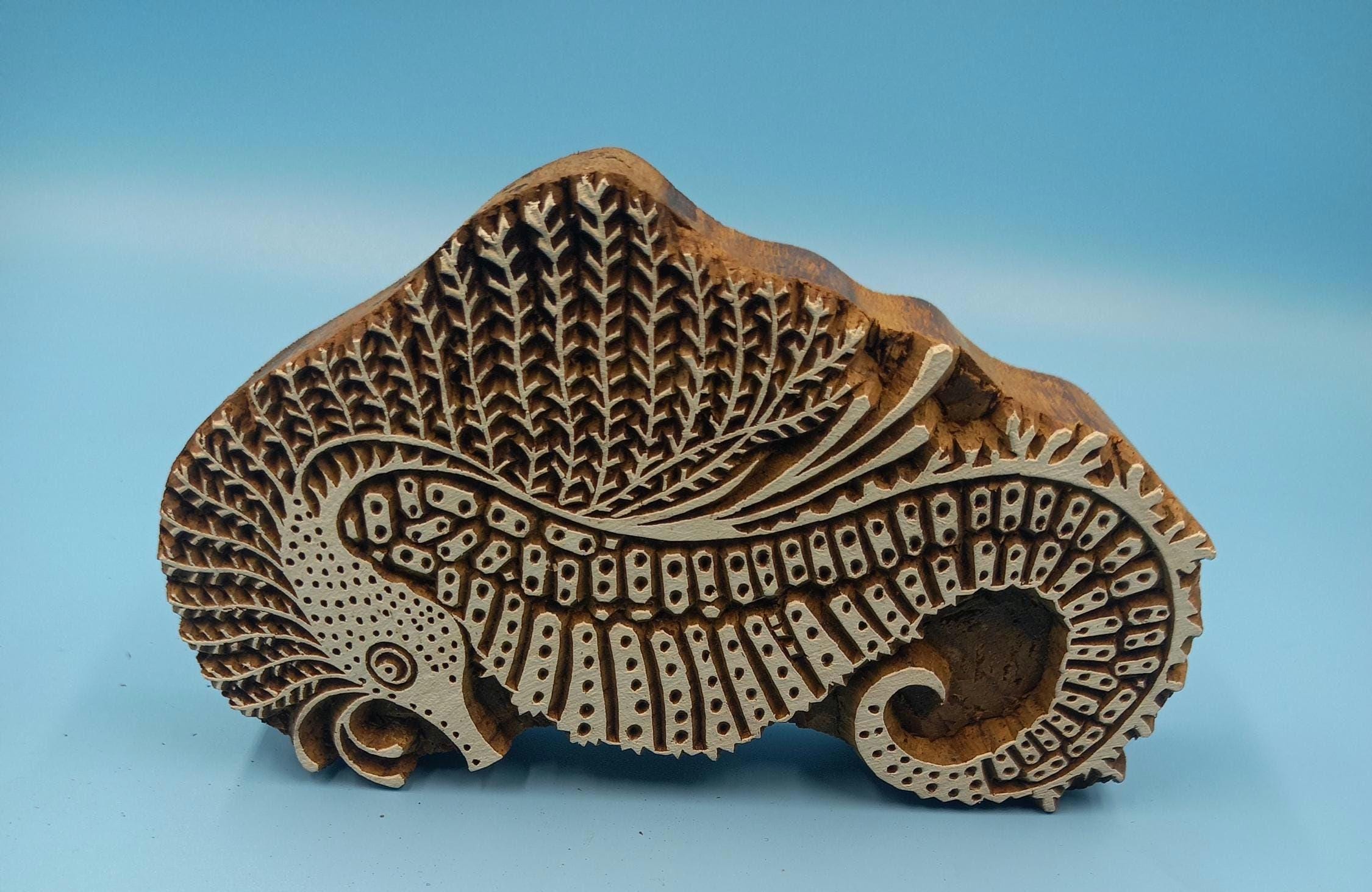 Detailed Seahorse Wooden Printing Block Pottery Stamp, Batik Tjaps, Blaudruck stempel