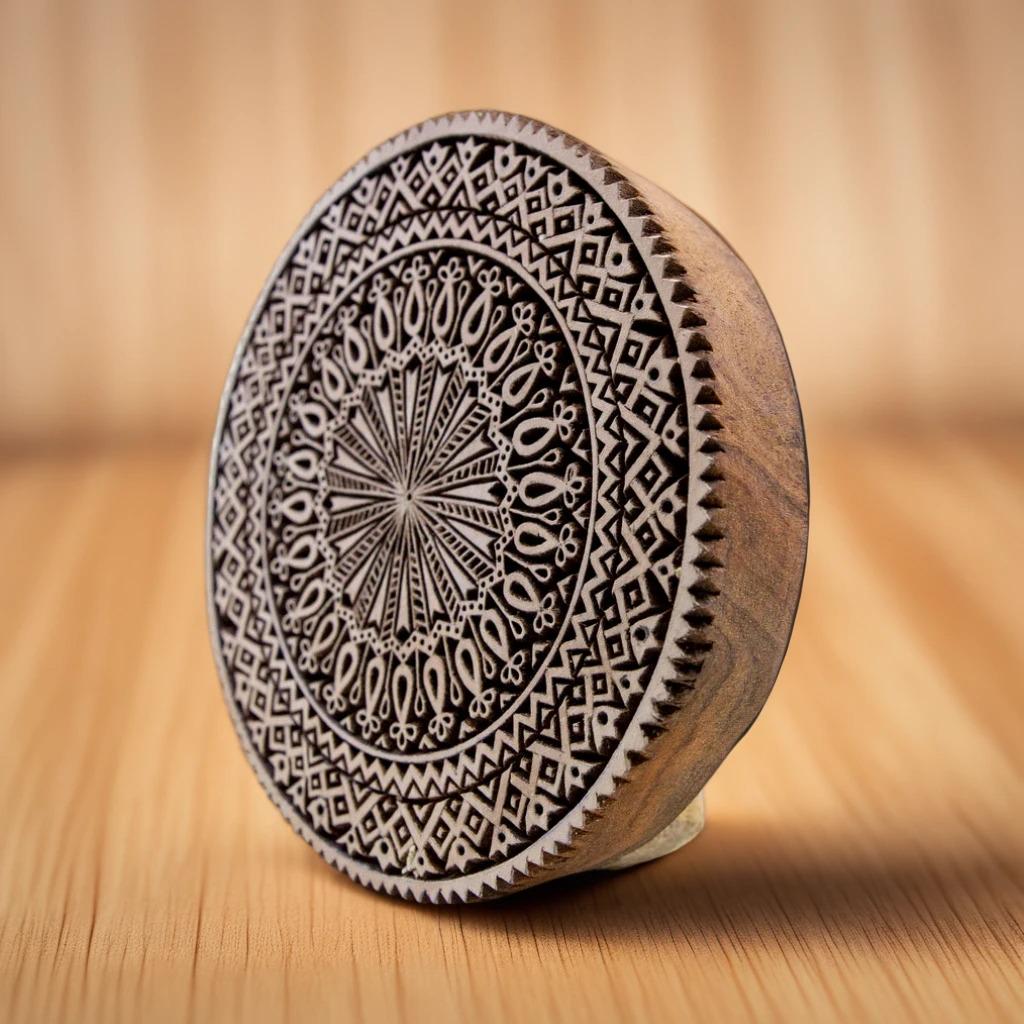 Hand Carved Wood Stamp, Mesmerizing Mandala Blockprint, 6''x6''