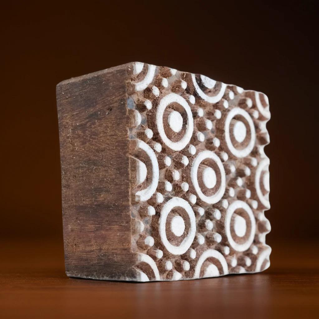 Playful Dots Wood Block Print Stamp, Indian Textile Stamp (3x3")