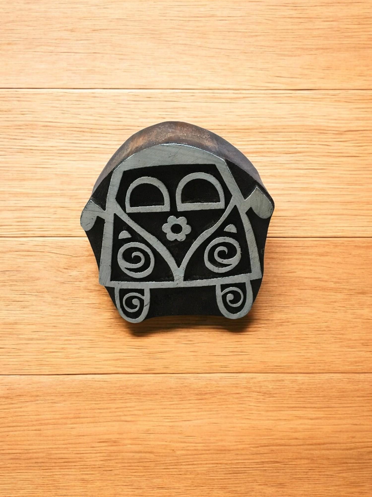 Campervan Wooden Printing Block – Hippie Floral Carved Stamp