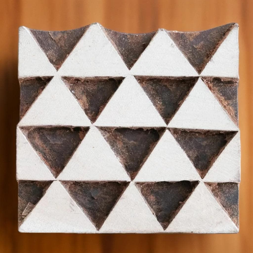 Hand Carved Triangle Block Print Stamp, Indian Wood Tjap