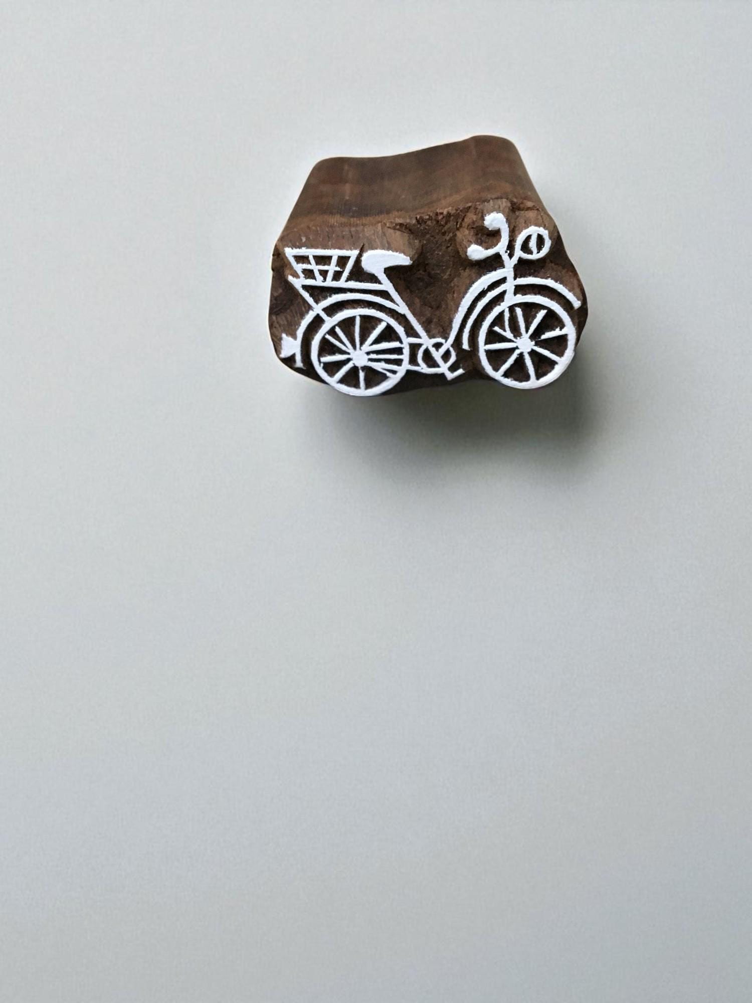 Mini Bicycle Wood Stamp, Hand Carved Indian Block for Printing