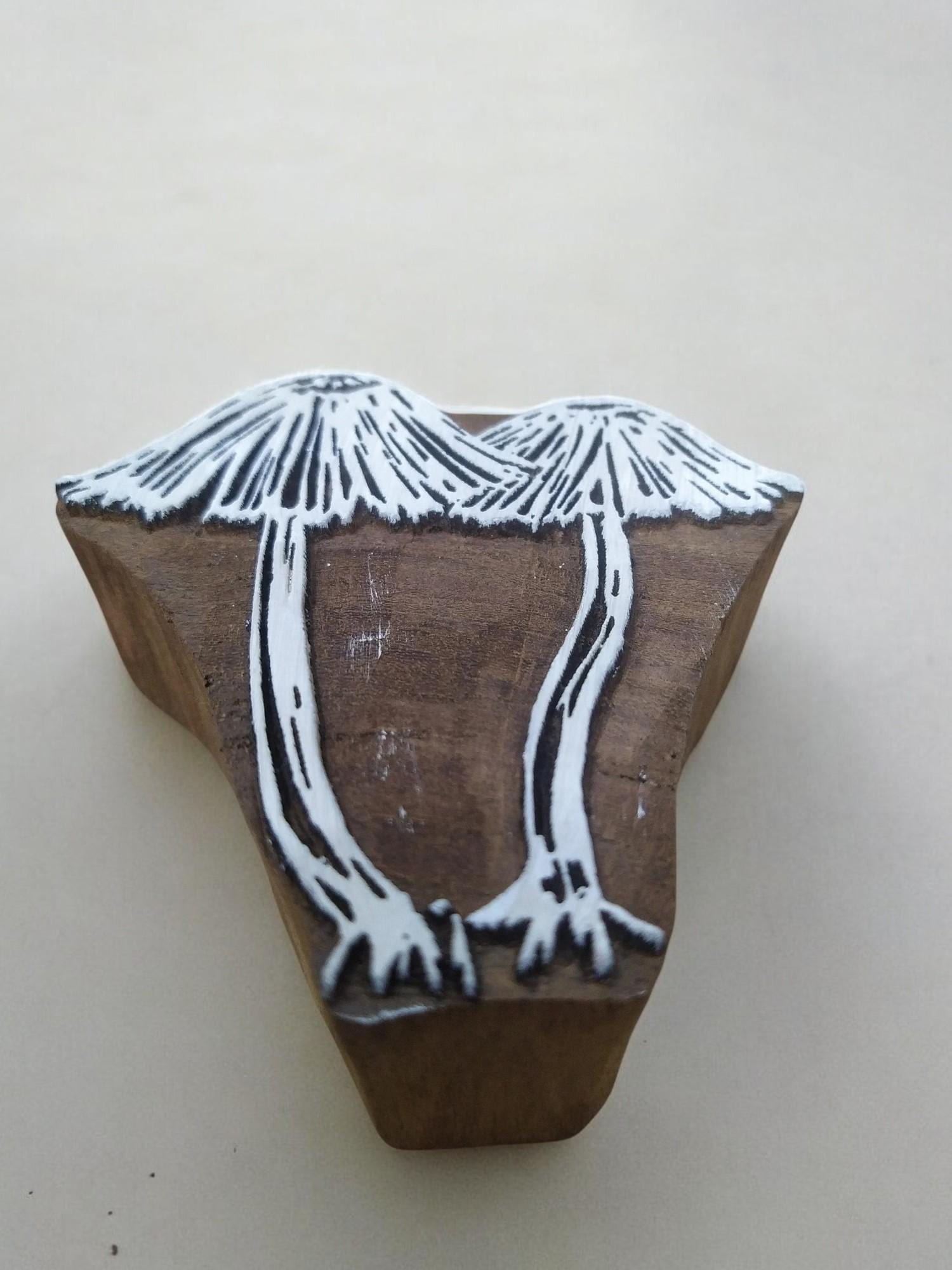 Mushroom Pottery Stamp, Hand Carved Indian Wood Block