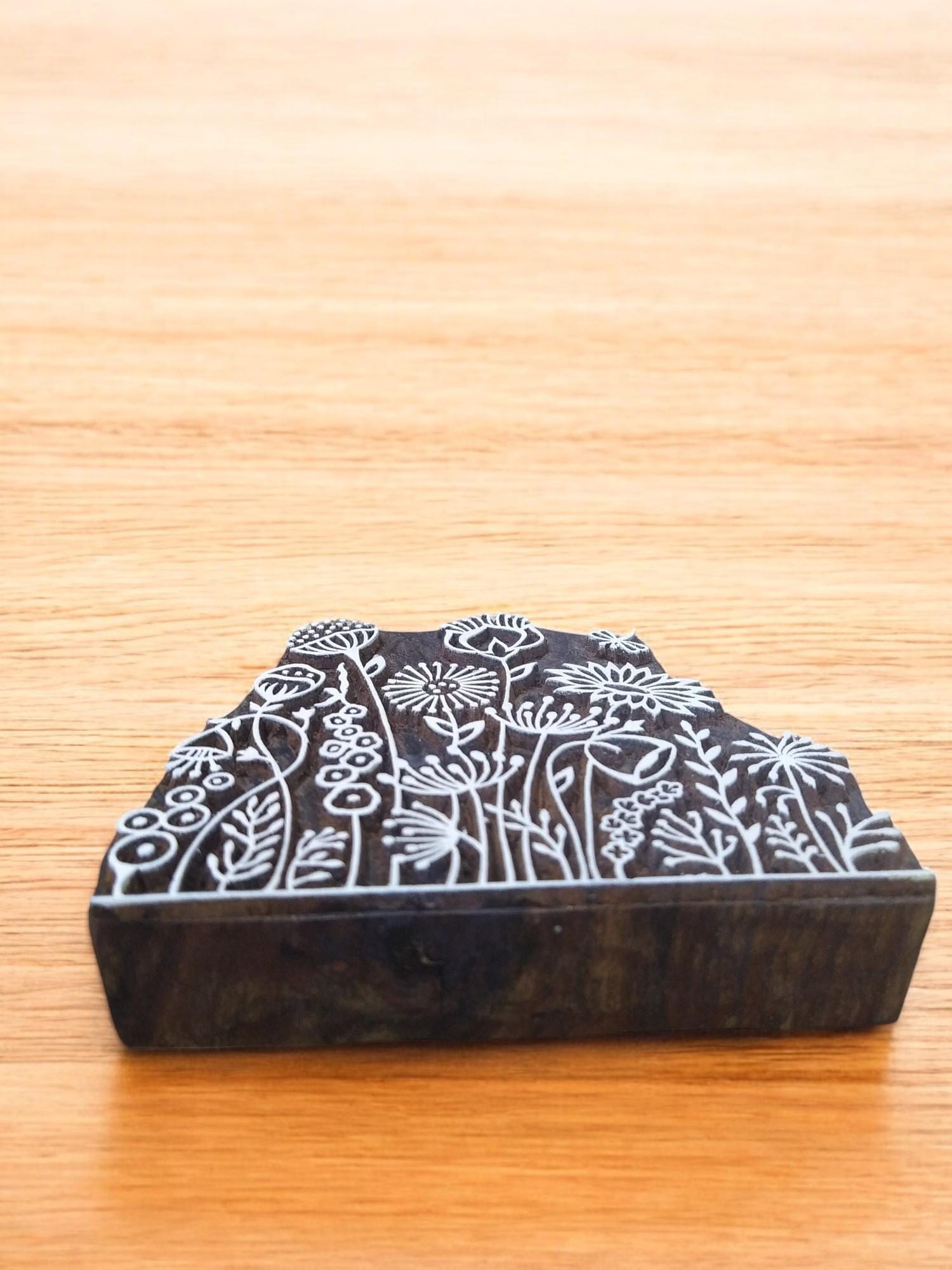 Floral Indian Wood Printing Block - Meadow Design