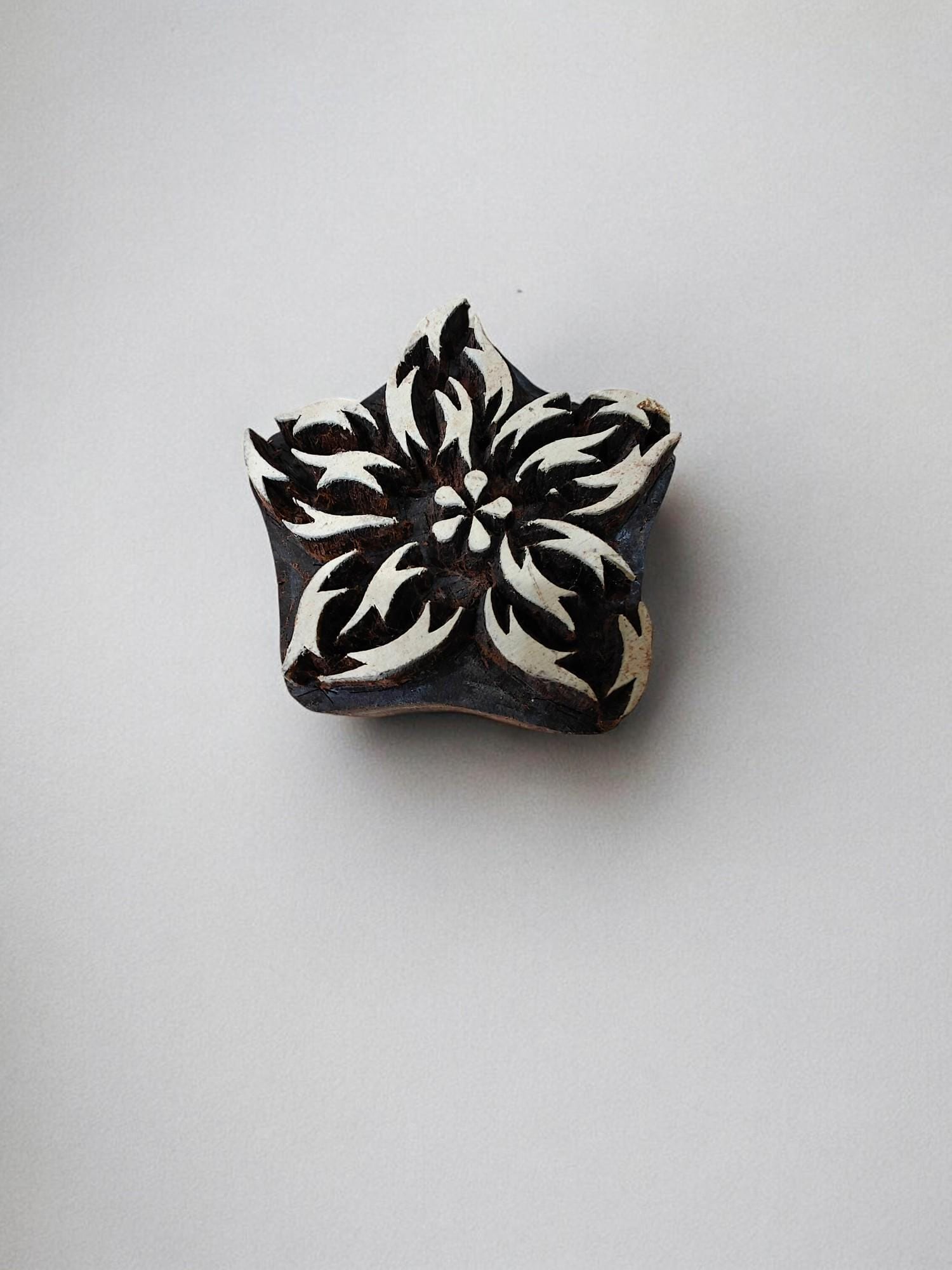 5 petals flower hand carved Indian wood printing block; textile stamp; pottery stamp,