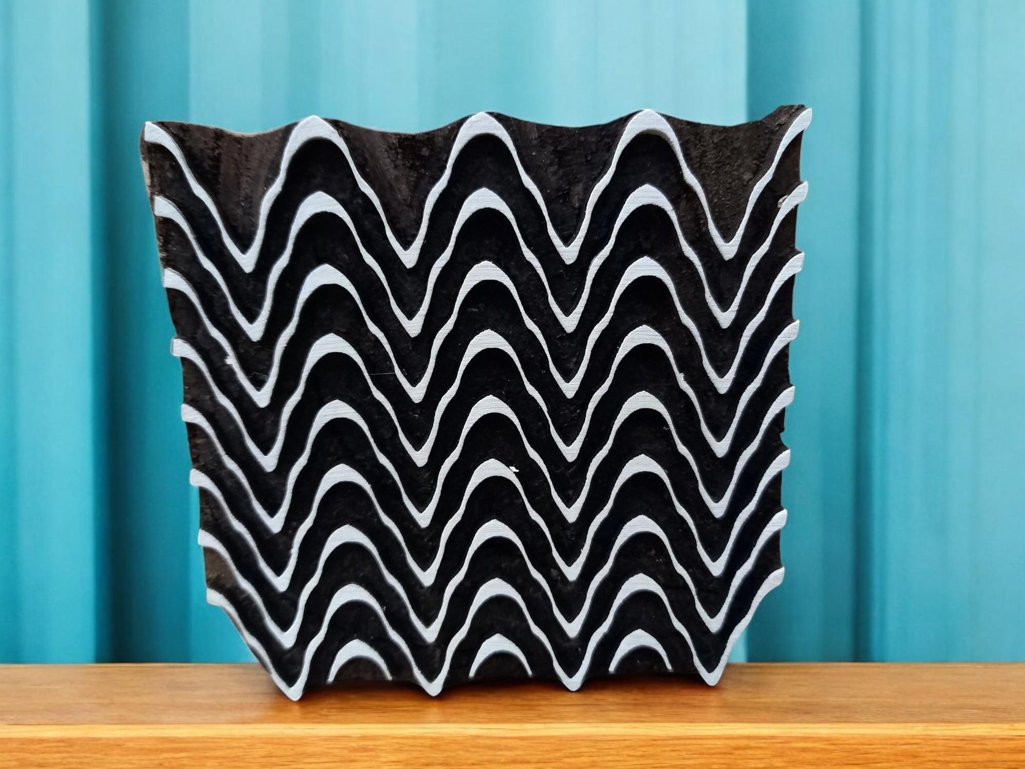 Indian Wood Printing Block, Curly Wave Stamp, Pottery & Fabric