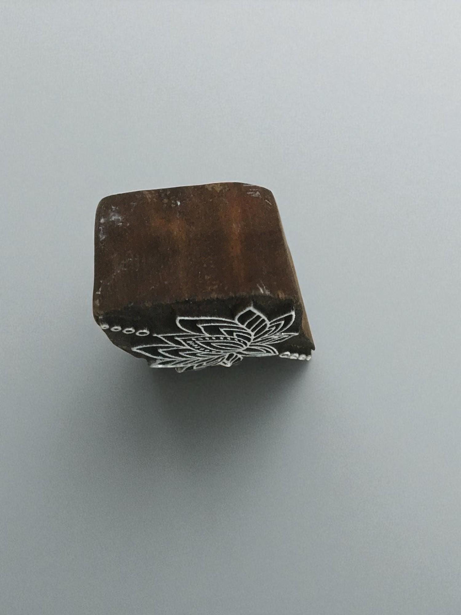 Hand Carved Lotus Wood Stamp, Indian Textile Block Print (7cm)