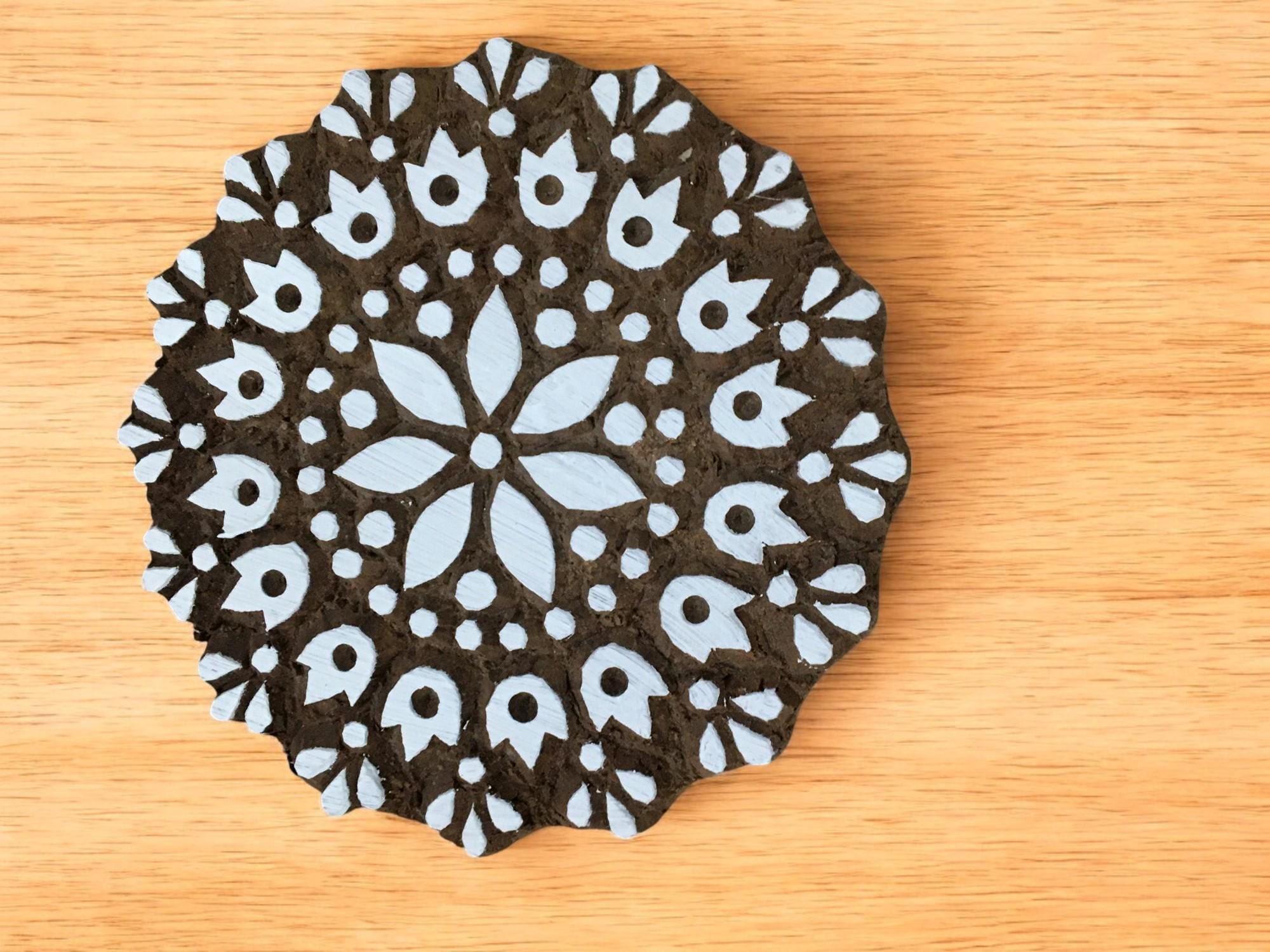 Serenity in Blooms: Indian Wooden Printing Block - Mandala Flower Design