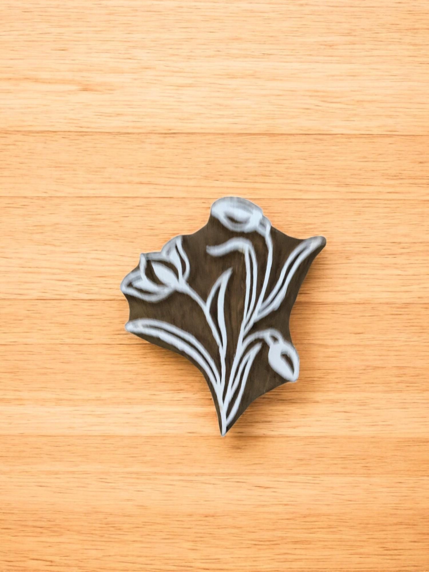 Ivy Bunch, hand carved Indian wood printing block; textile stamp; pottery stamp,