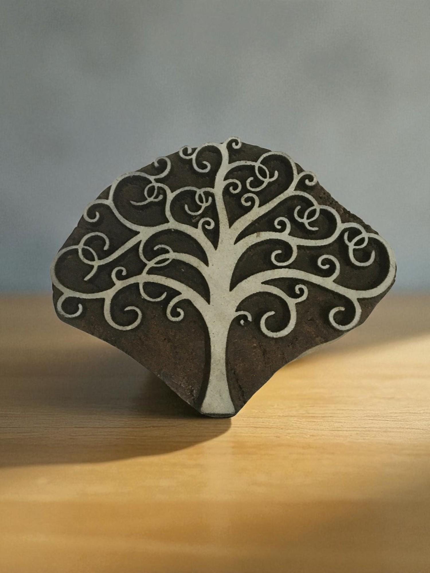 Tree Design Carved Indian Wood Stamp, Pottery Textile Printing