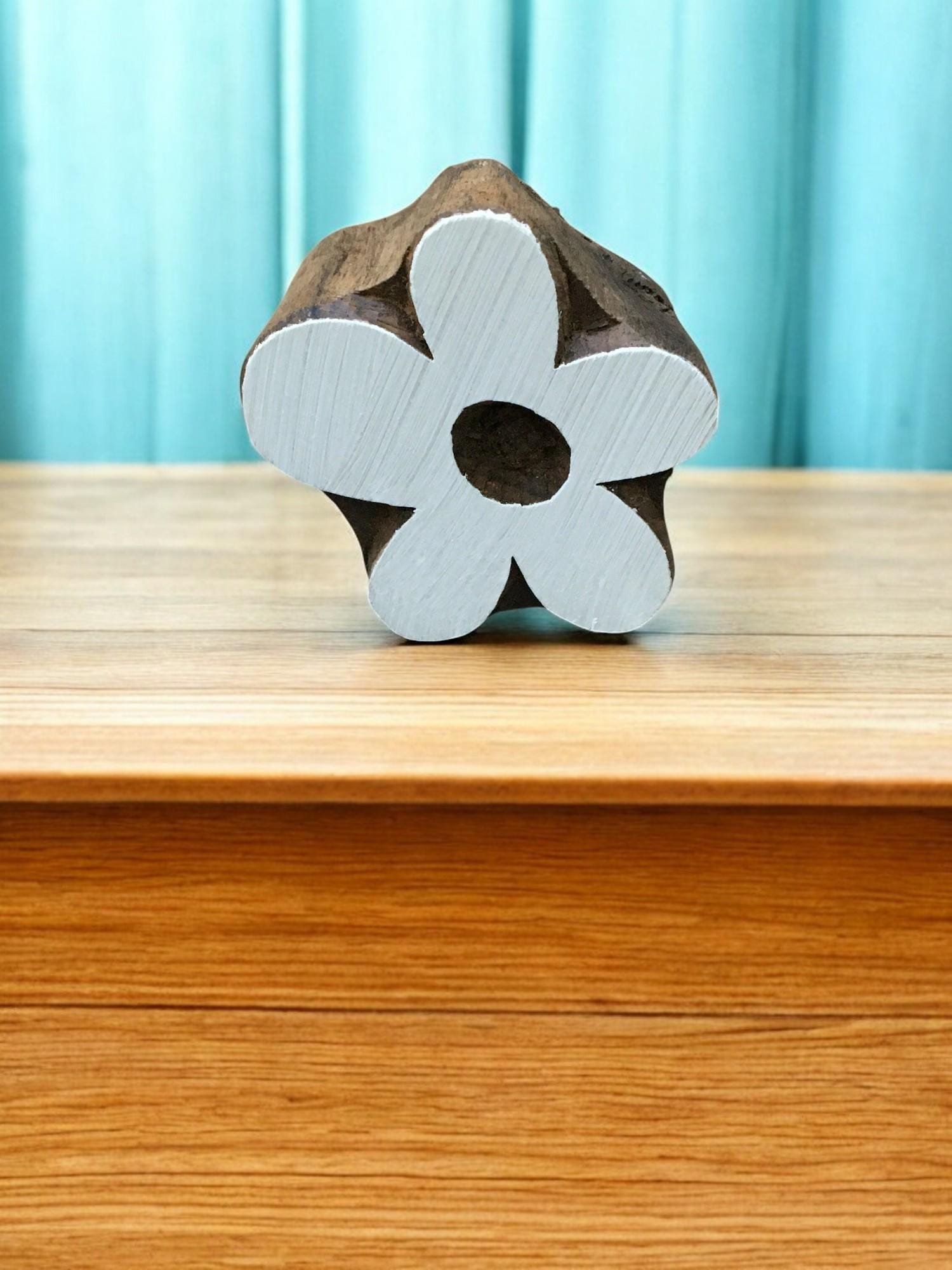 Hand Carved Flower Wood Block Stamp: Indian Textile, Pottery Printing