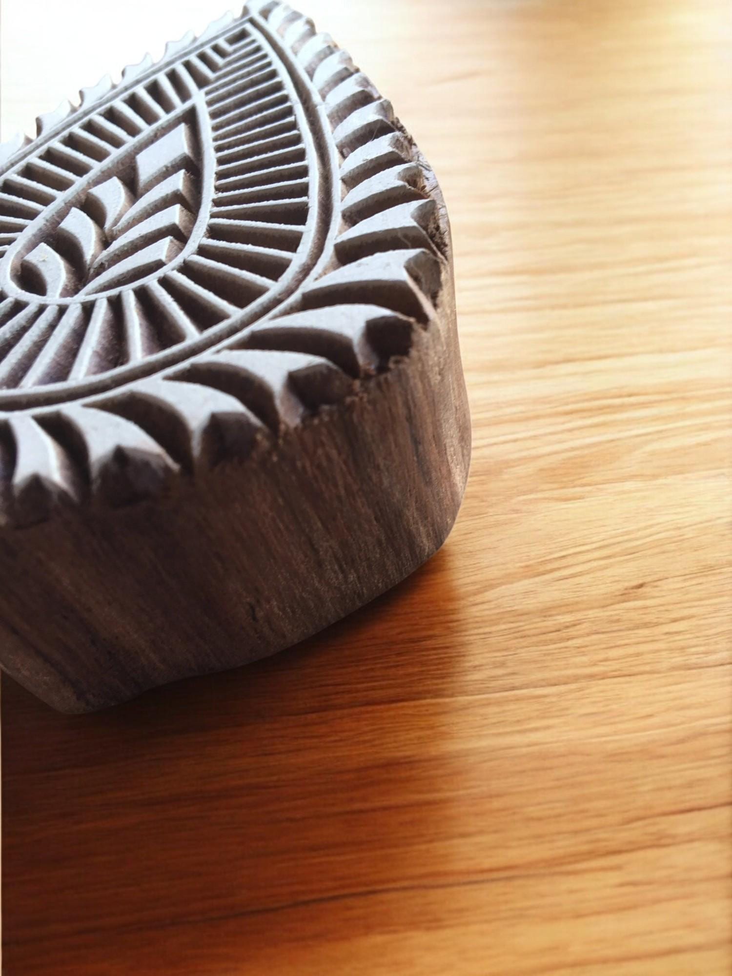 Hand Carved Indian Wood Leaf Printing Block, Textile & Pottery Stamp