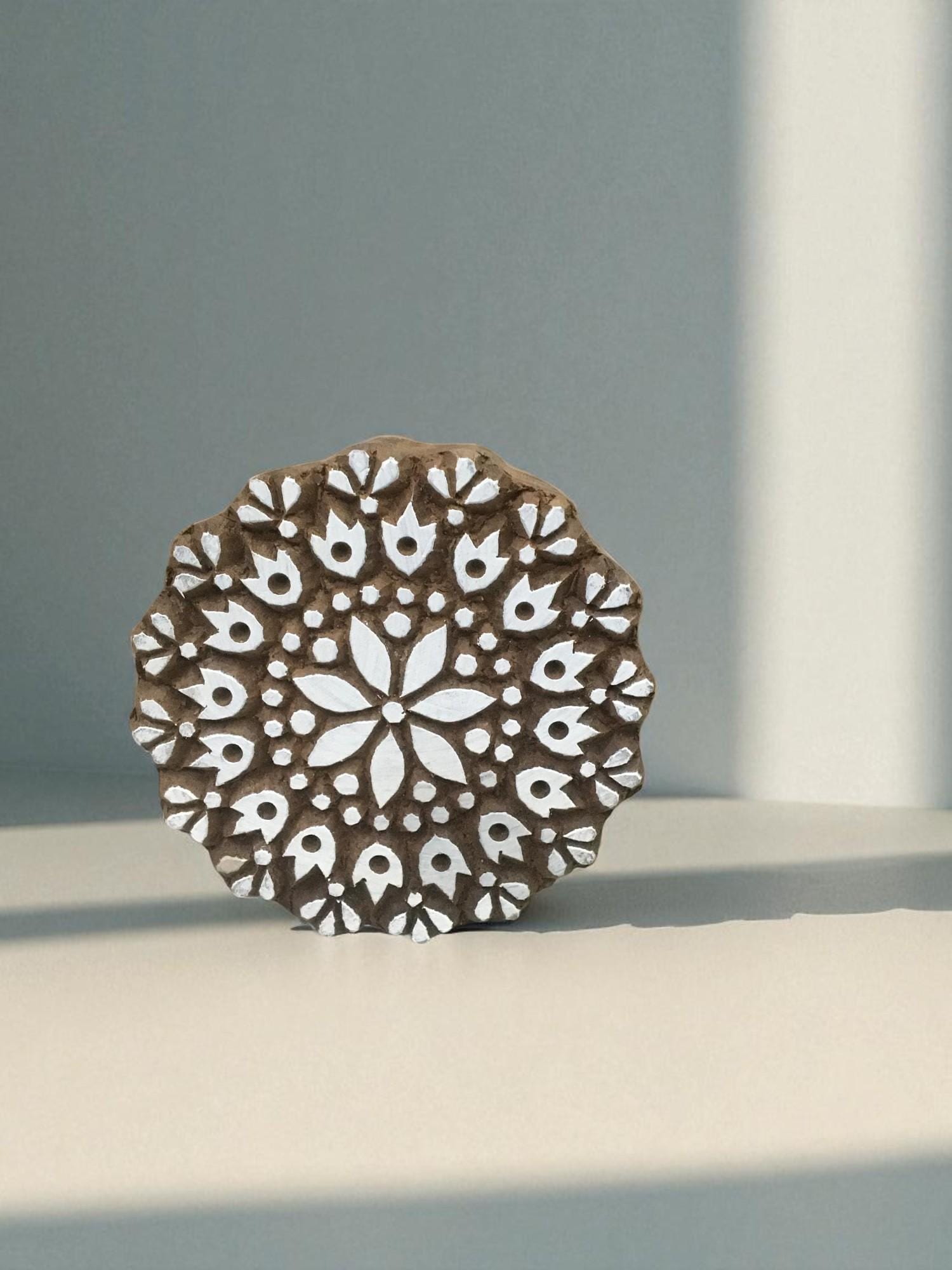 Hand Carved Indian Wood Printing Block, Mandala Stamp (9cm)