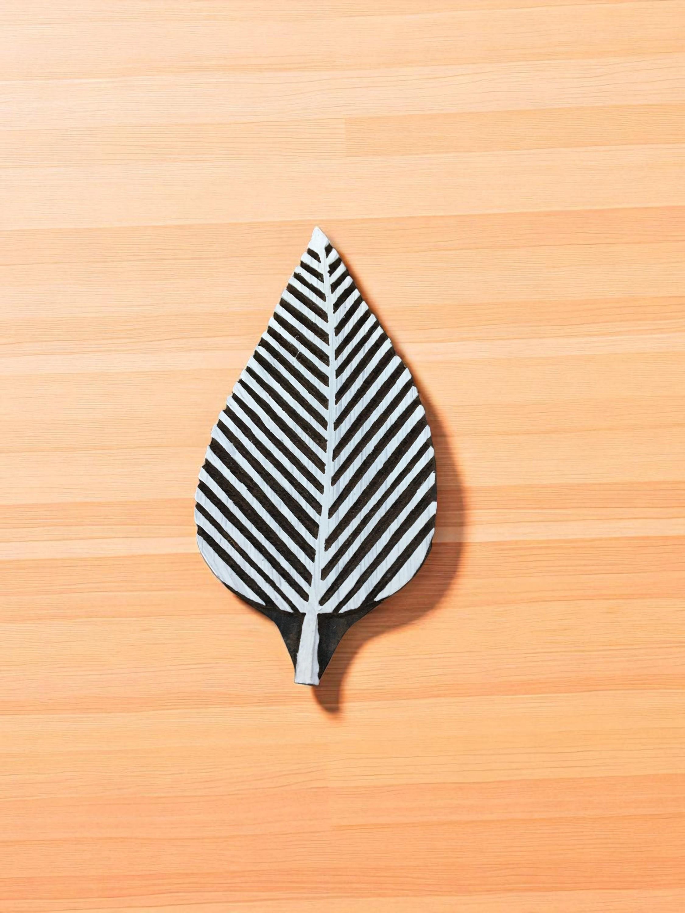 Stripy Leaf, hand carved Indian wood printing block; textile stamp; pottery stamp,