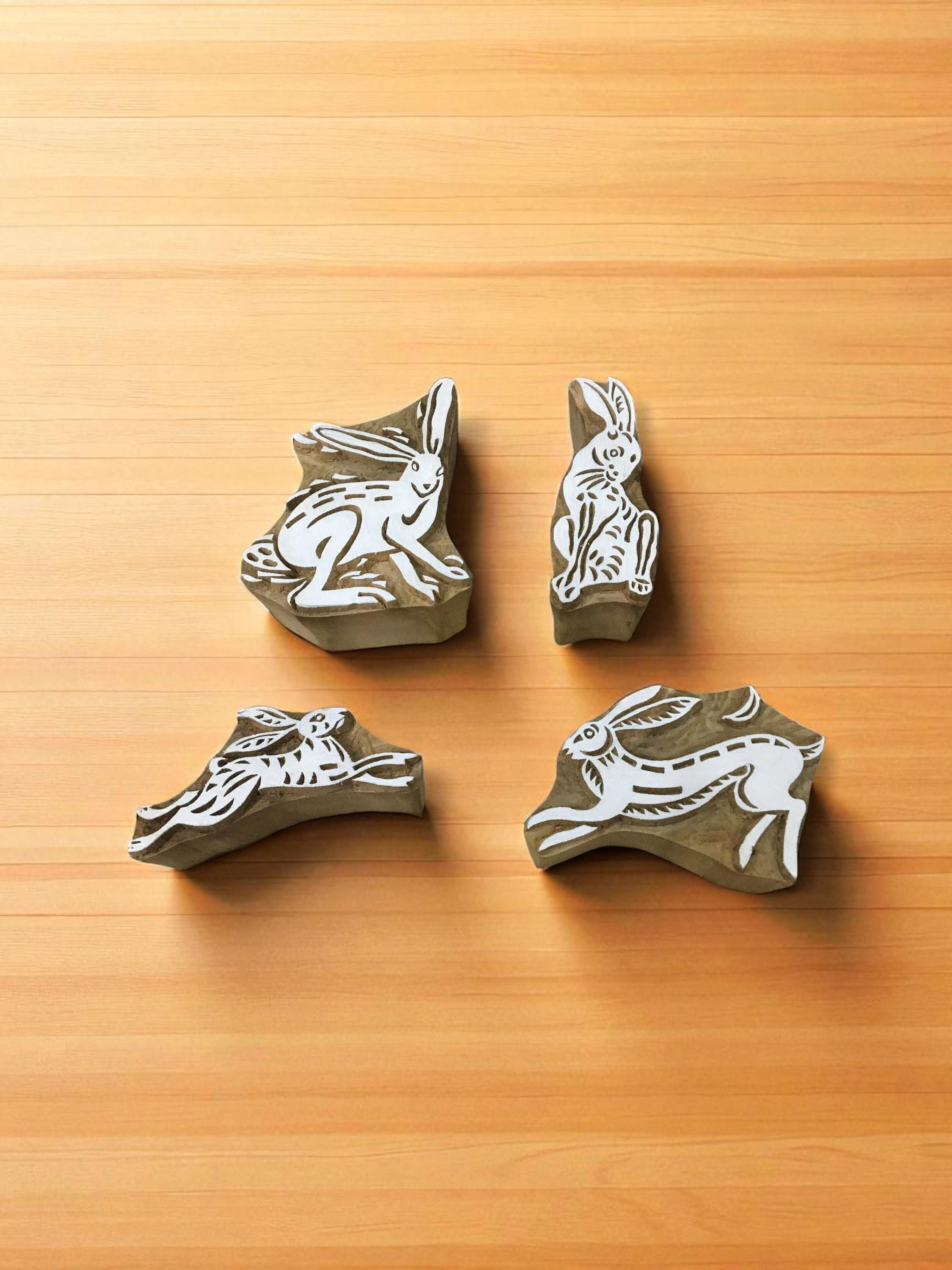Hare Wooden Printing Blocks: Hand Carved Indian Textile Stamps