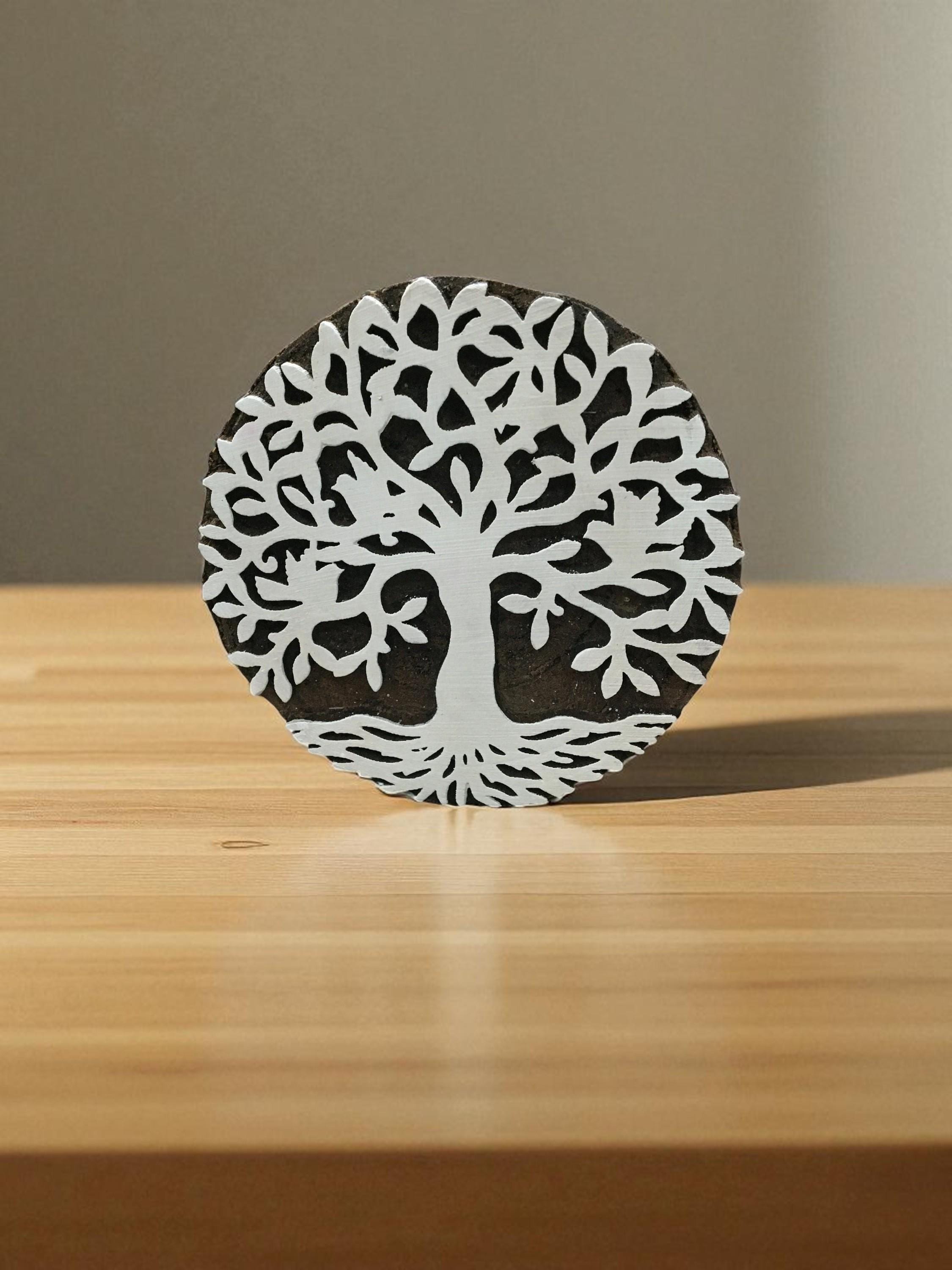 Mandala Tree, hand carved Indian wood printing block; textile stamp; pottery stamp,