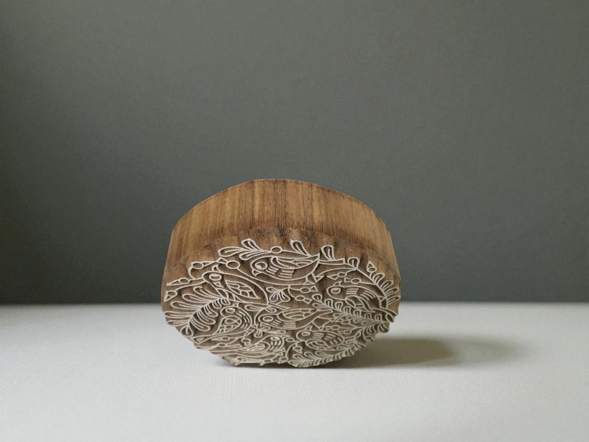 Fair Trade Hand Carved Indian Wood Stamp, Artistic Bird Design