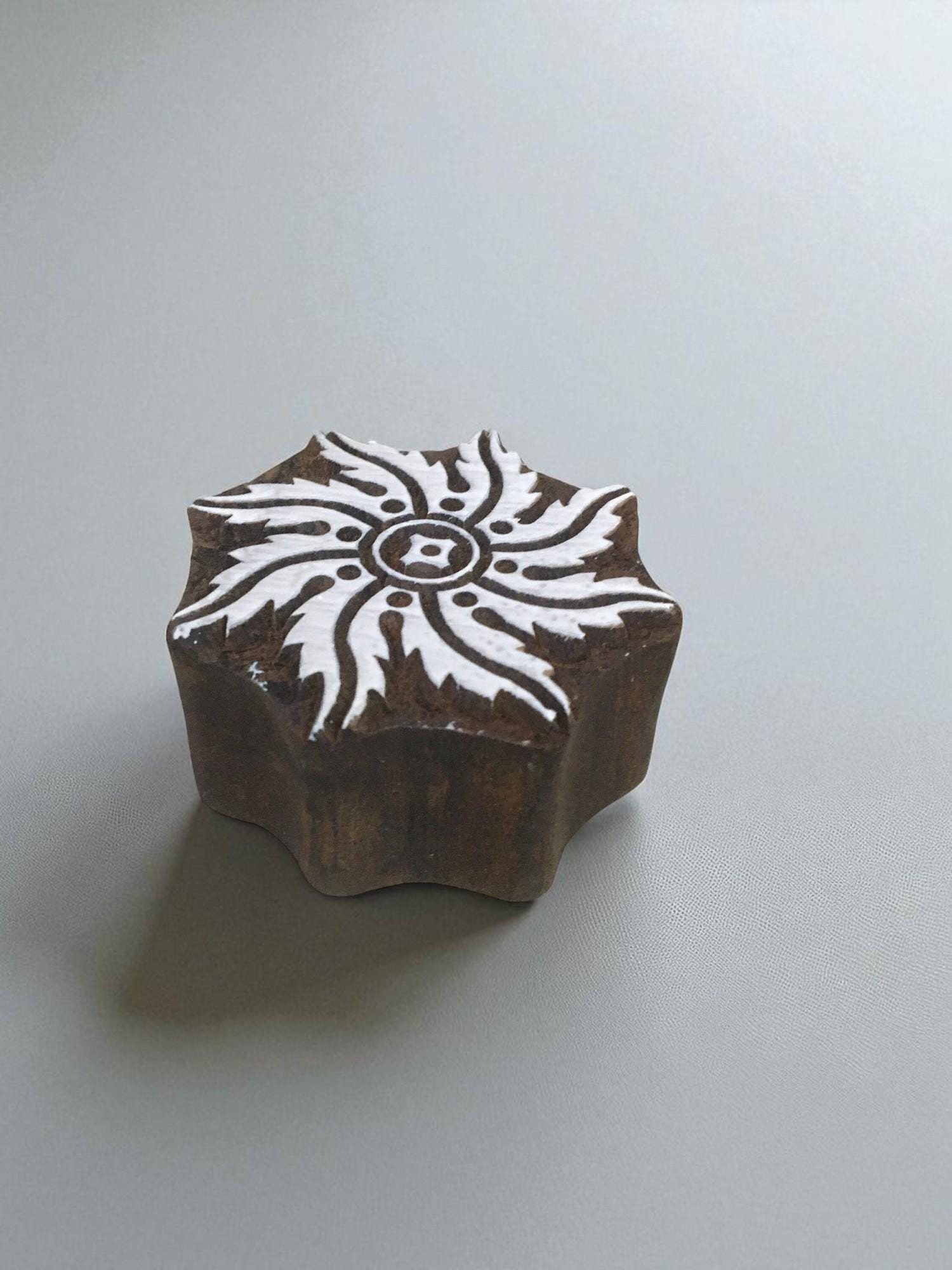 Fair Trade Carved Indian Wood Stamp, 8cm Mandala Design