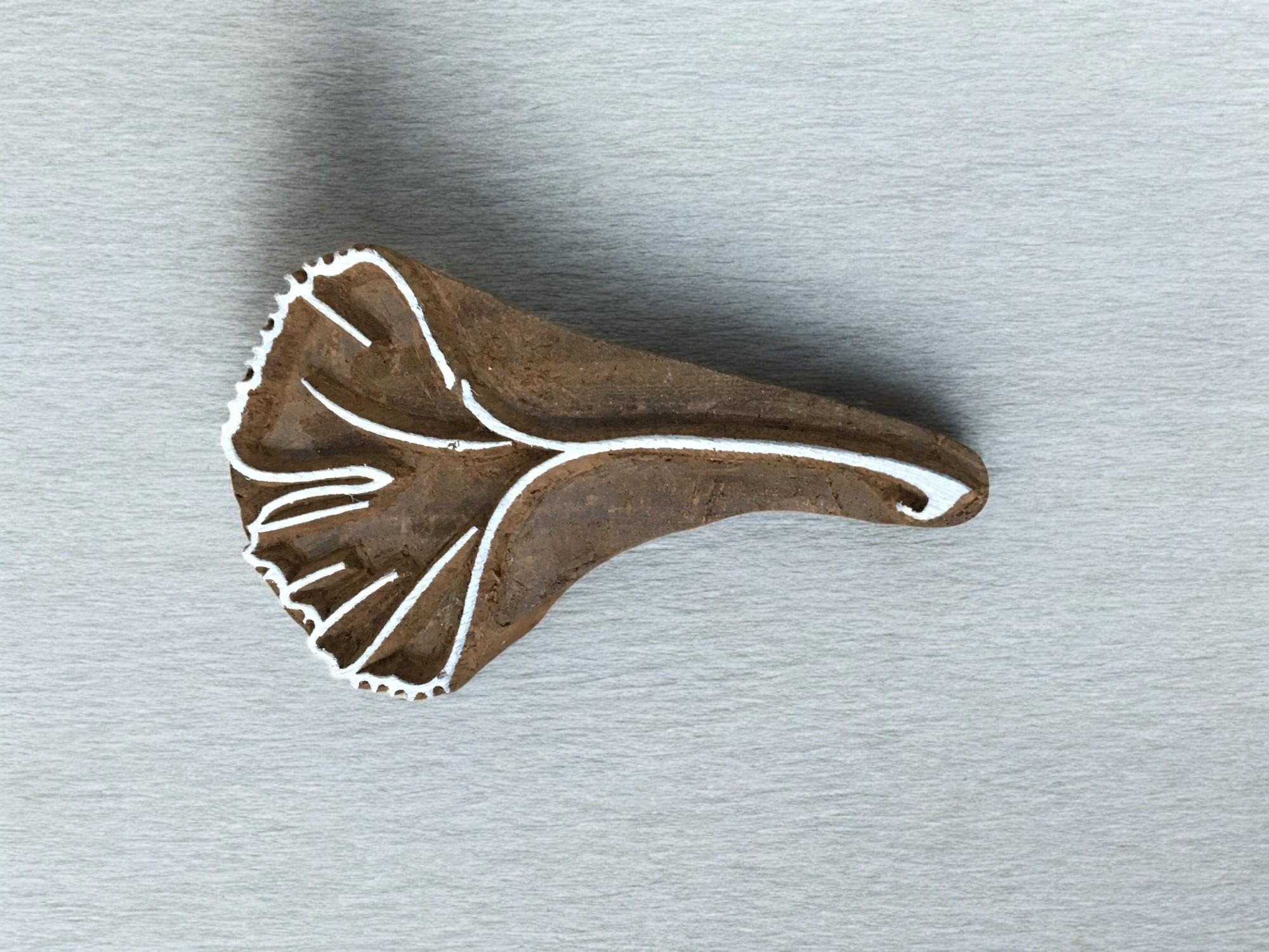 Ginko Leaf Wooden Printing Block, Hand Carved Indian Stamp