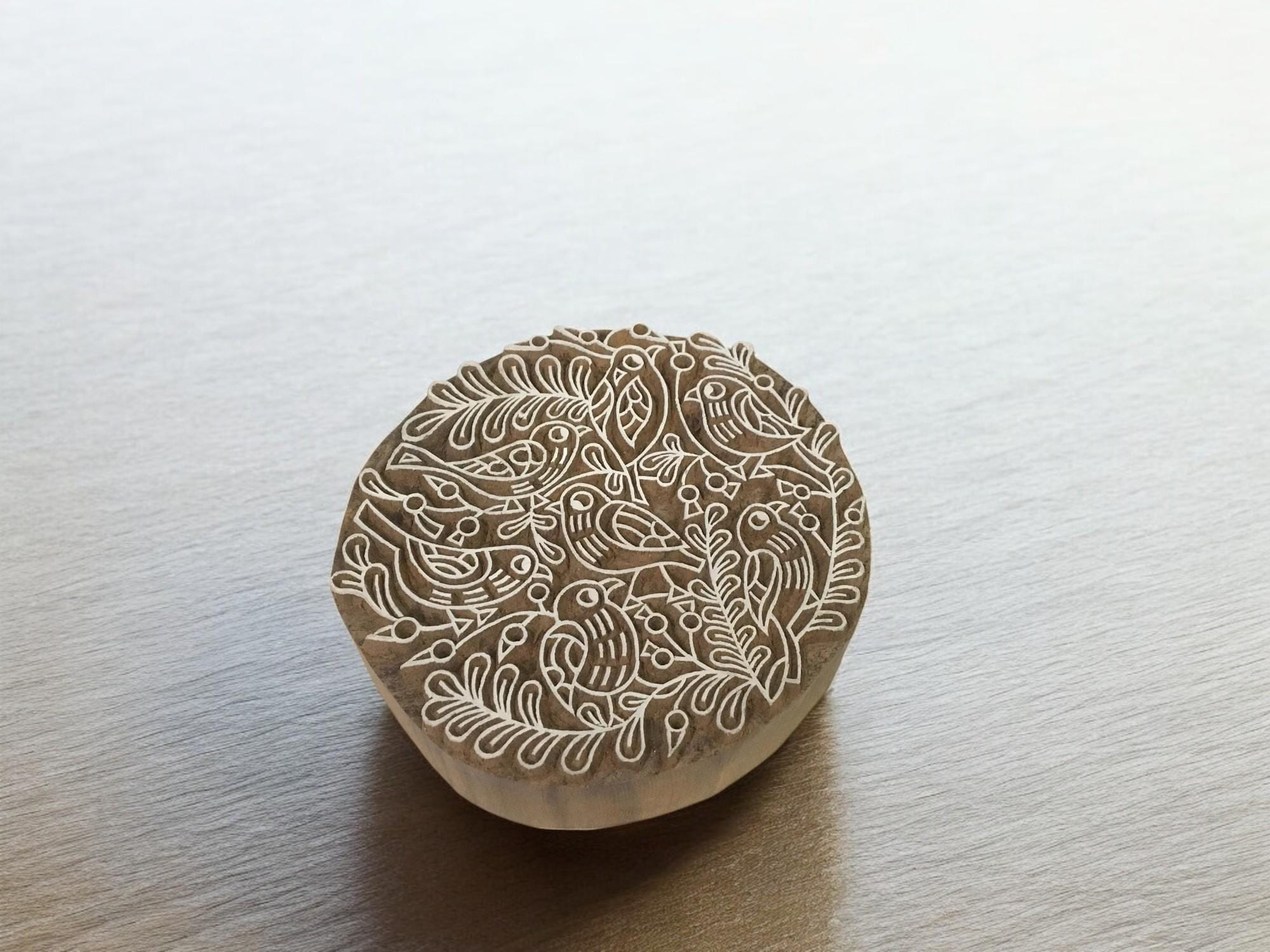 Fair Trade Hand Carved Indian Wood Stamp, Artistic Bird Design