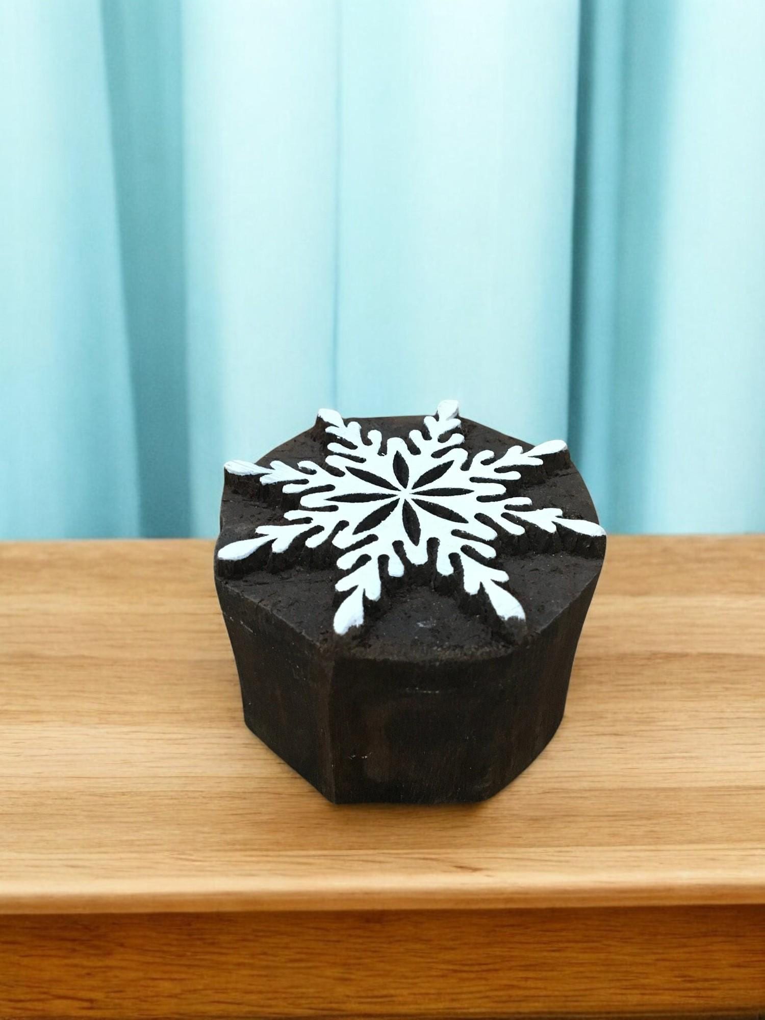 Snowflake, hand carved Indian wood printing block; textile stamp; pottery stamp,