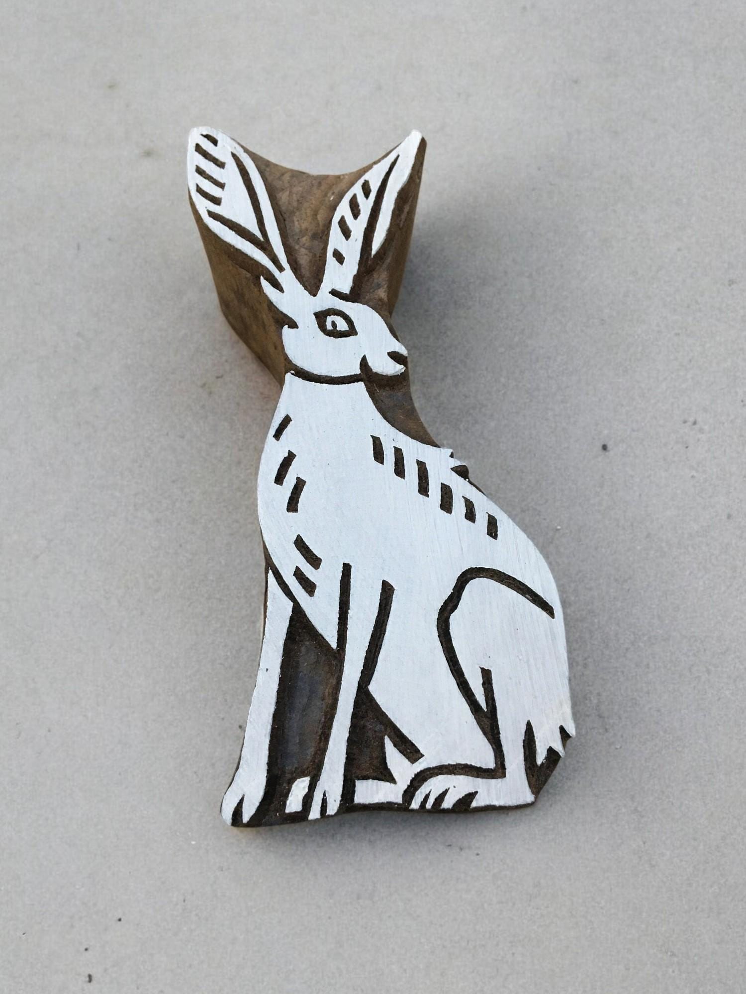 Sitting hare  hand carved Indian wood printing block; textile stamp; pottery stamp,