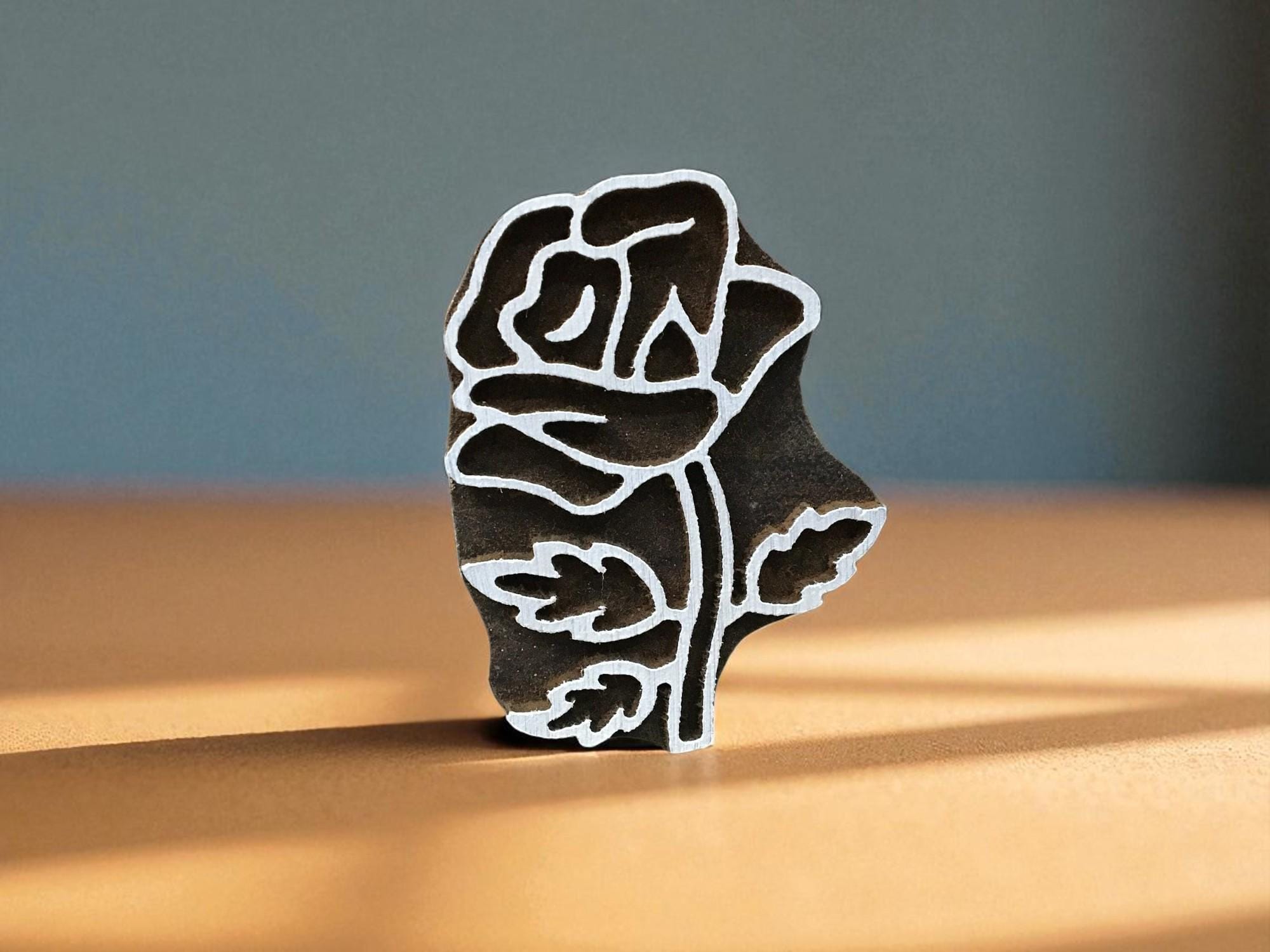 A Outline Rose  hand carved Indian wood printing block; textile stamp; pottery stamp,